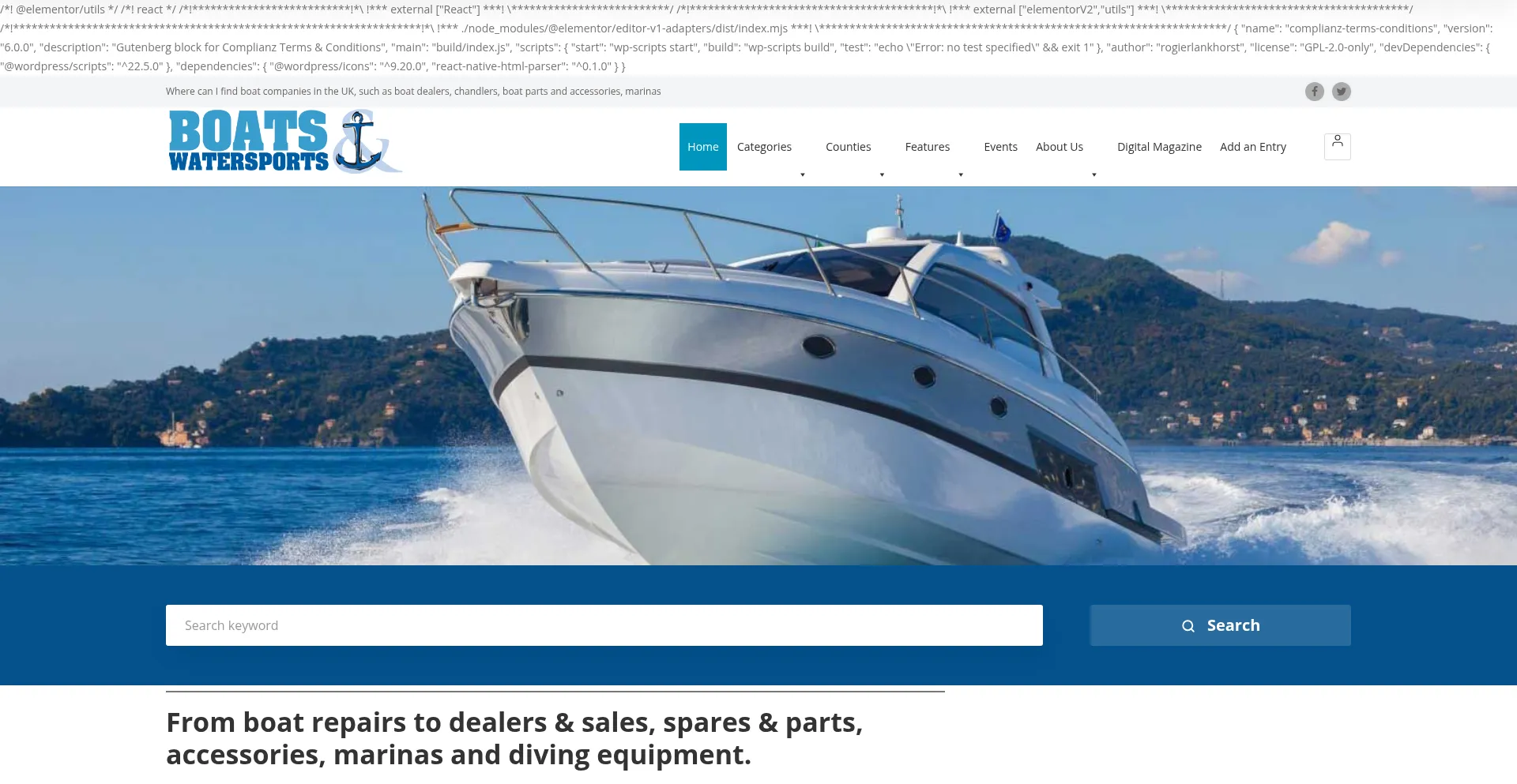 Website screenshot of Boatsandwatersportswebsite.co.uk