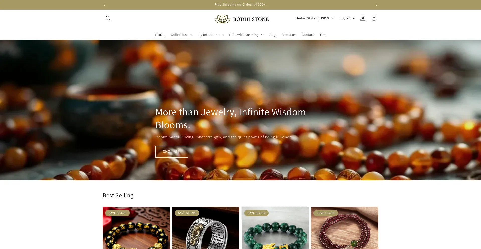 Website screenshot of Bodhistoneshop.com