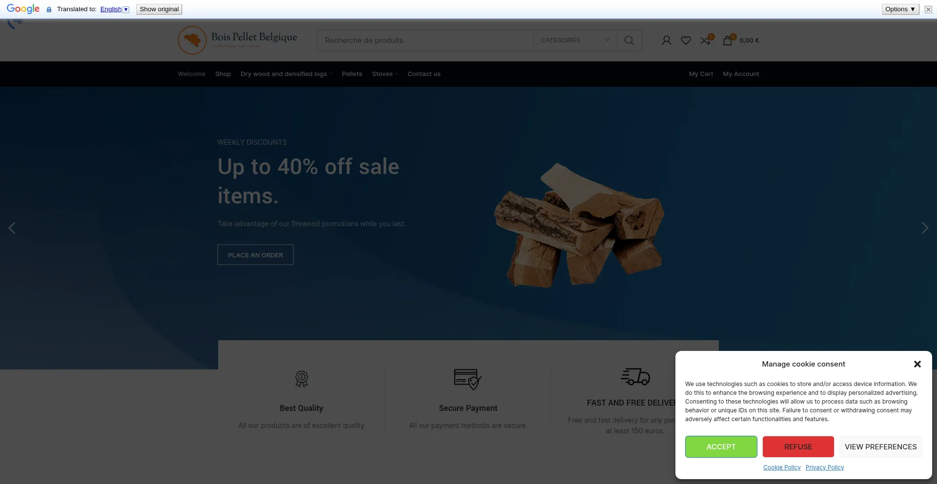 Website screenshot of Boispellet-be.com
