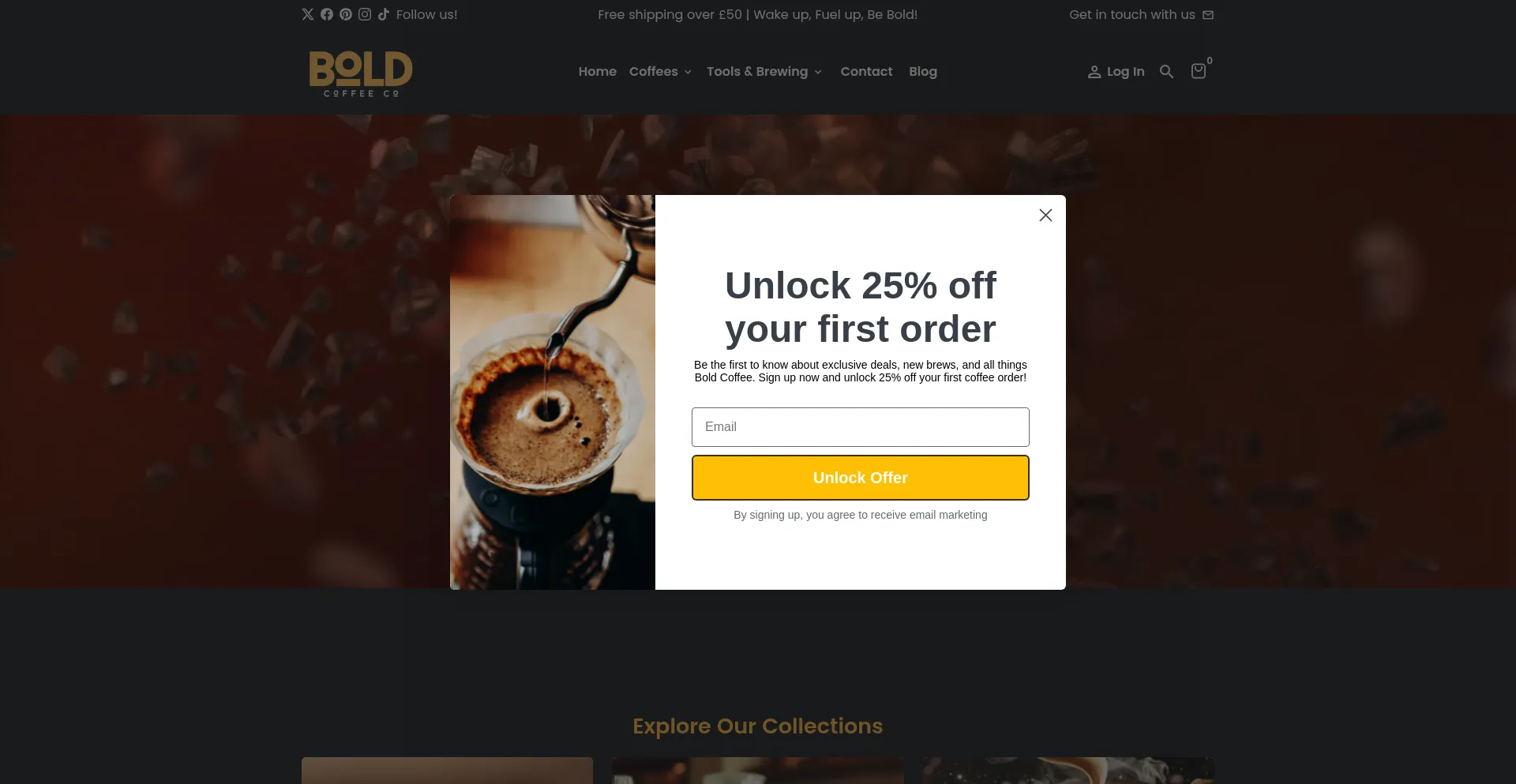 Website screenshot of Boldcoffee.co.uk