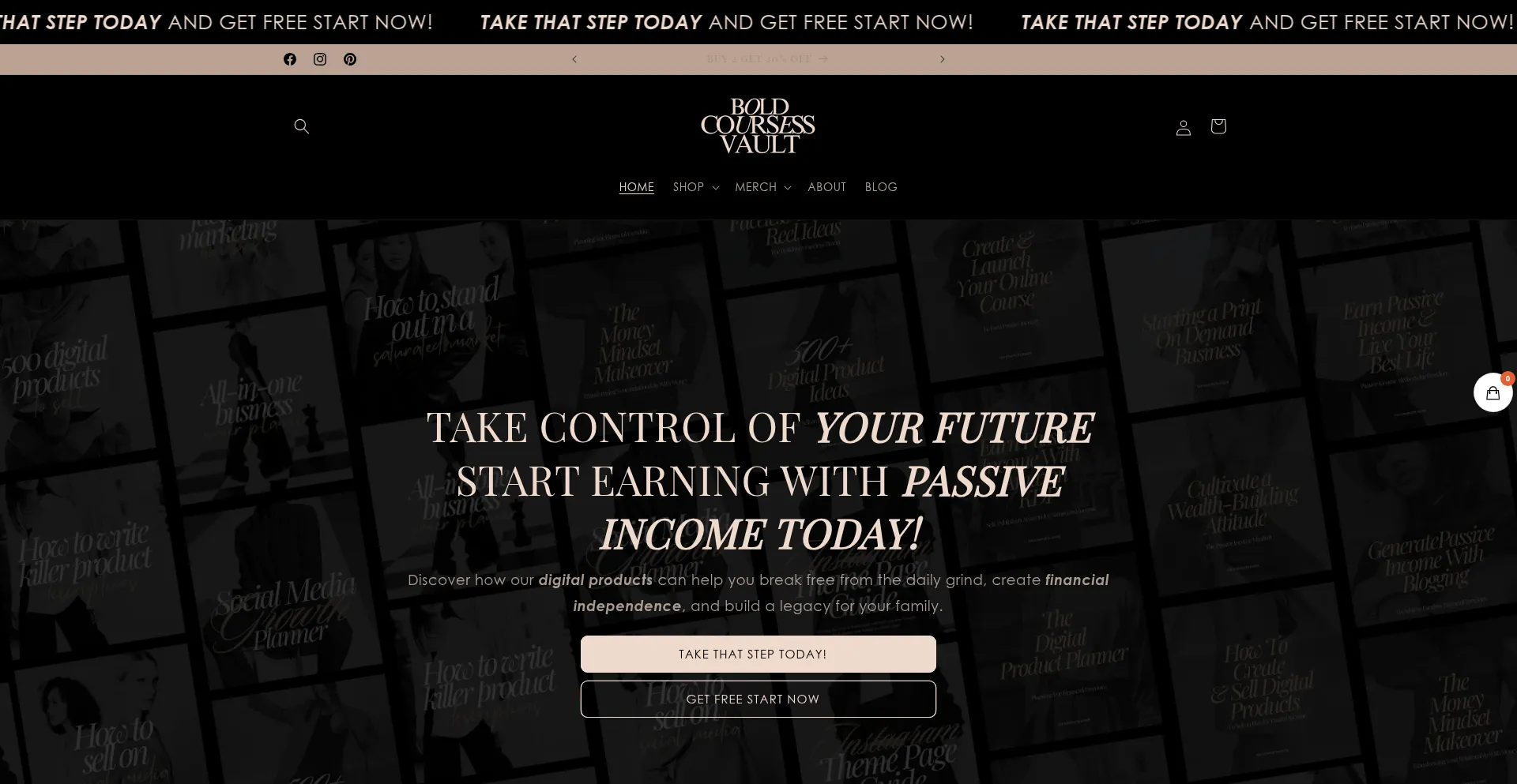 Website screenshot of Boldcoursesvault.myshopify.com