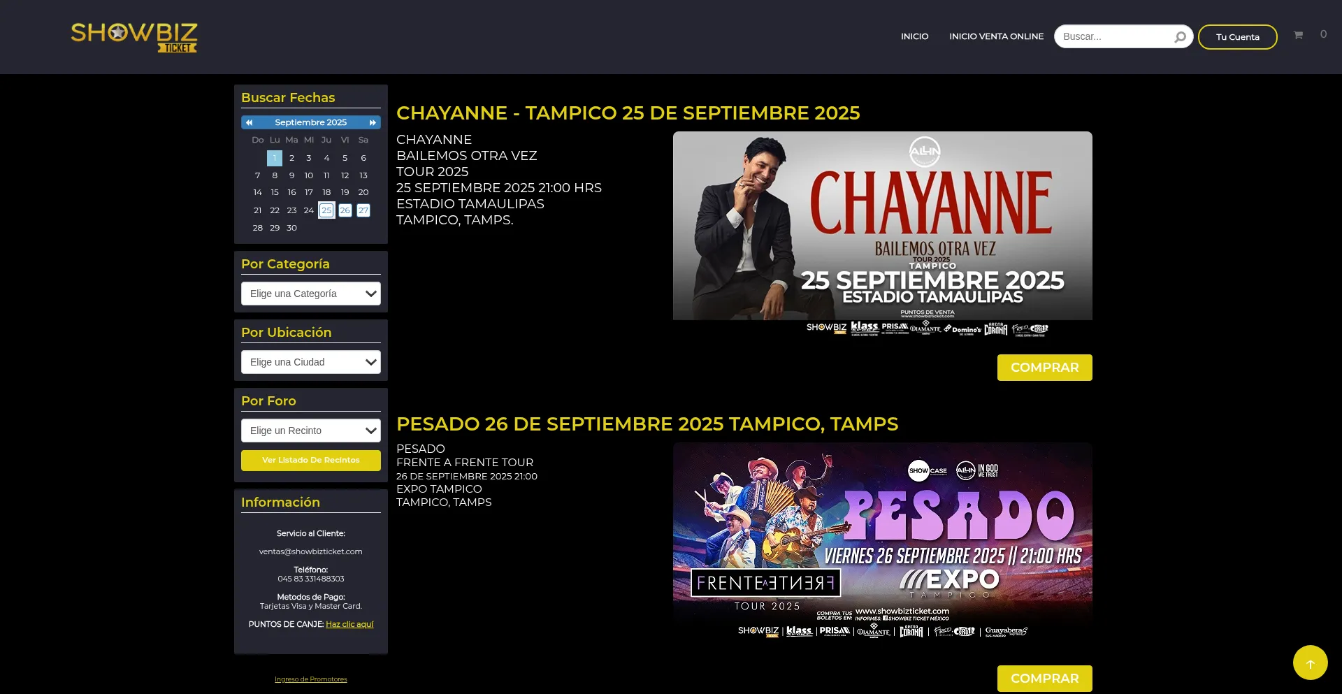 Boletos.showbizticket.com.mx Screenshot