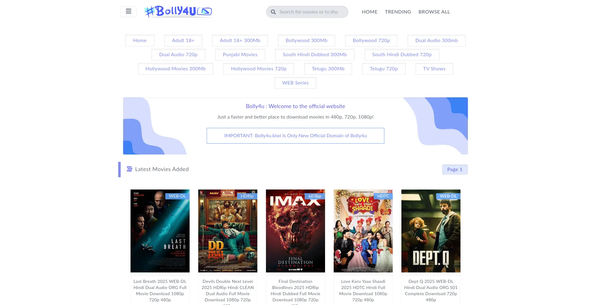 Website screenshot of Bolly4u.kiwi