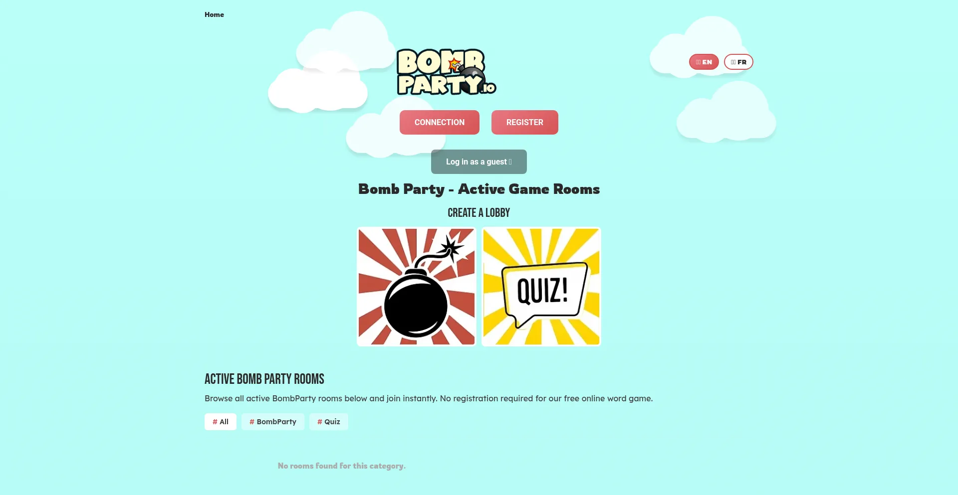 Website screenshot of Bombparty.io