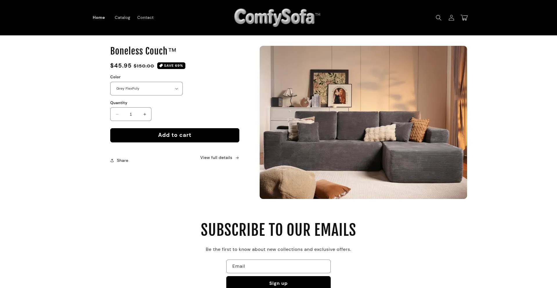 Website screenshot of Bonelesssofa.myshopify.com