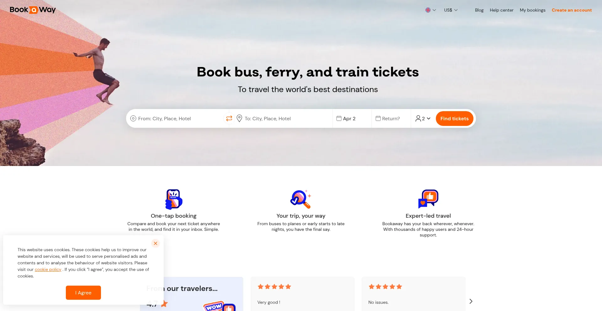 Website screenshot of Bookaway.com
