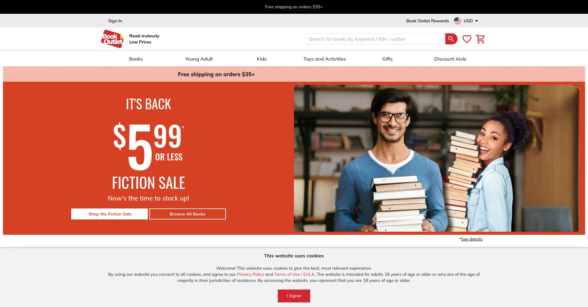 Website screenshot of Bookoutlet.com