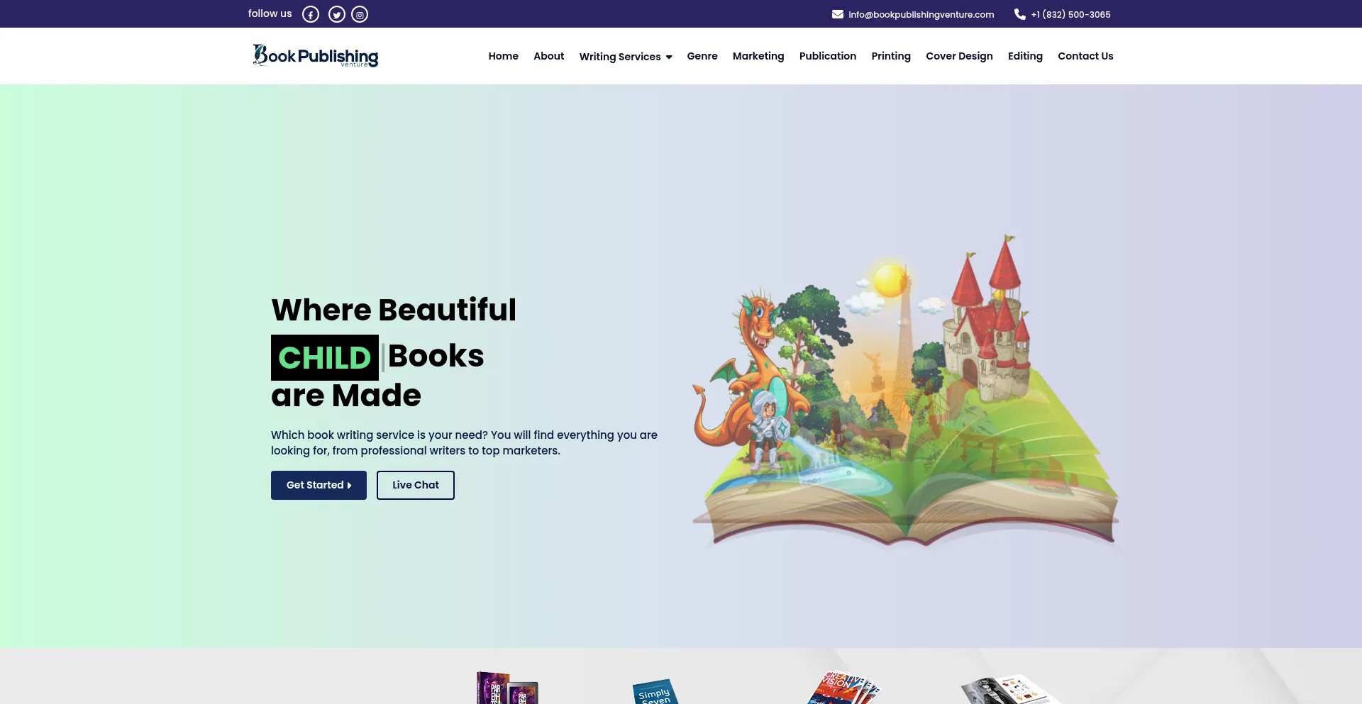 Website screenshot of Bookpublishingventure.com