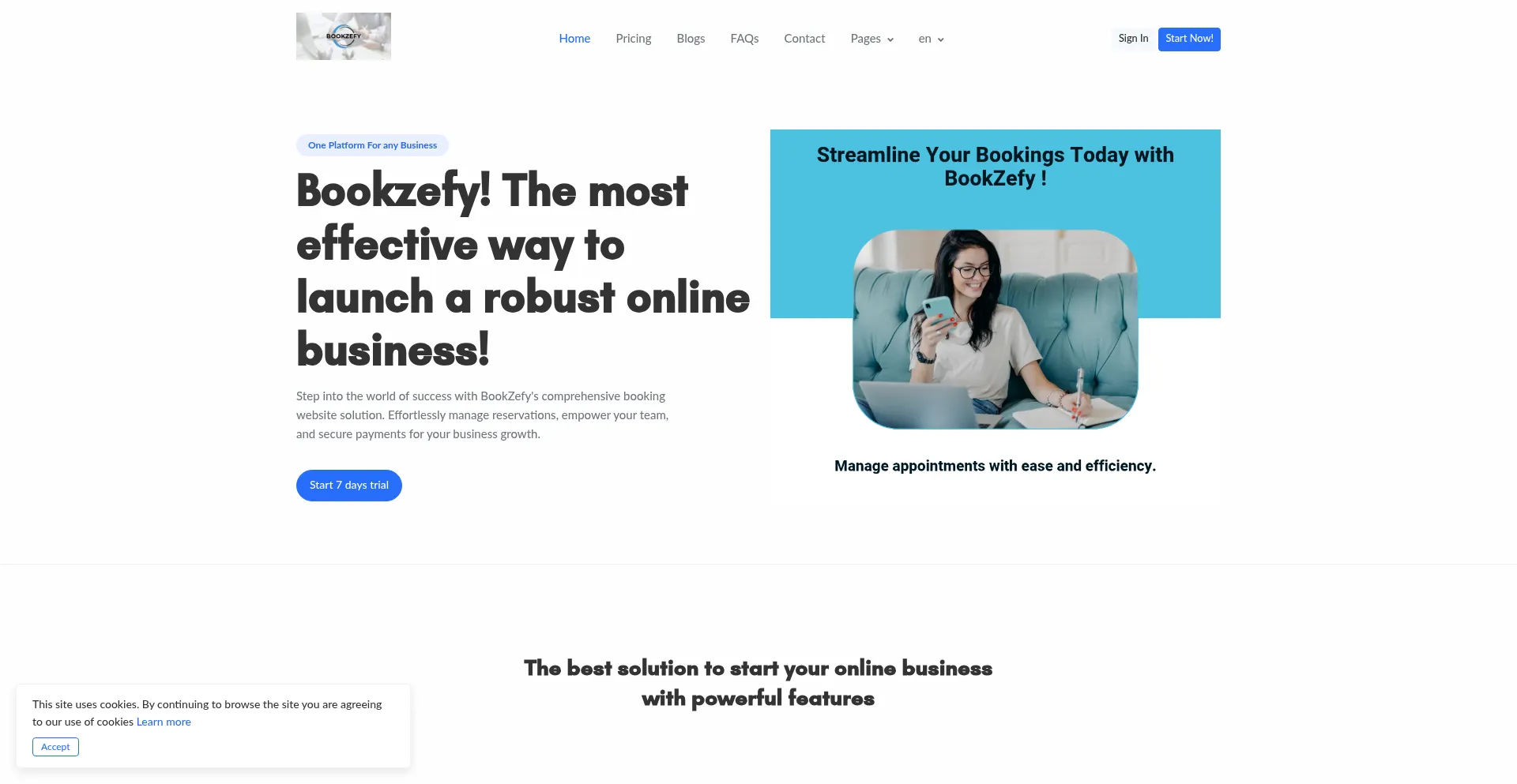 Website screenshot of Bookzefy.com