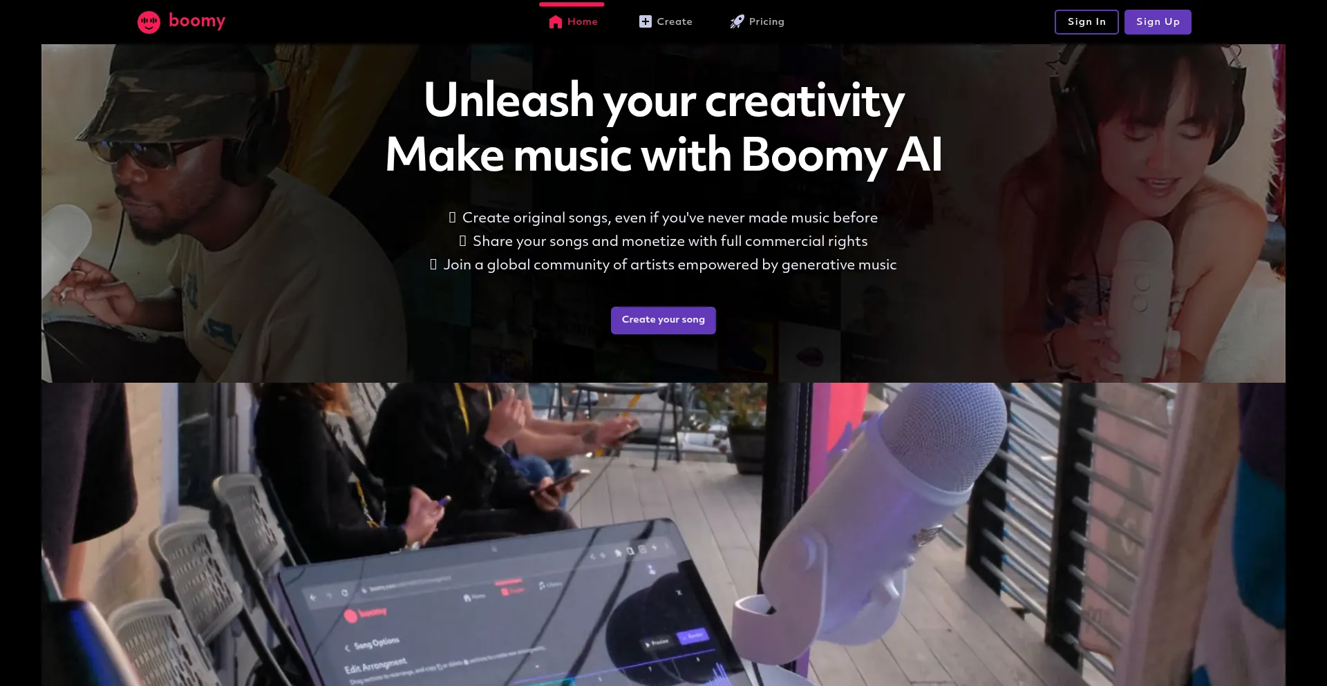 Website screenshot of Boomy.com