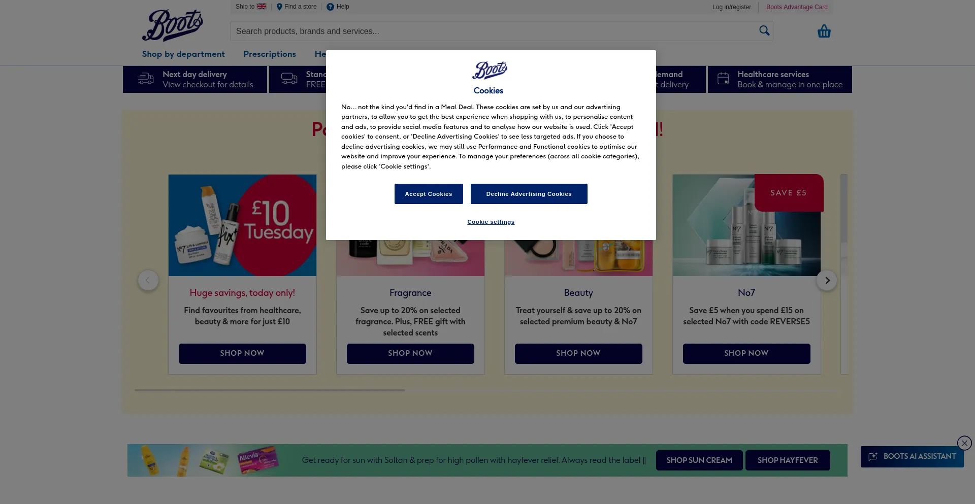 Website screenshot of Boots.com