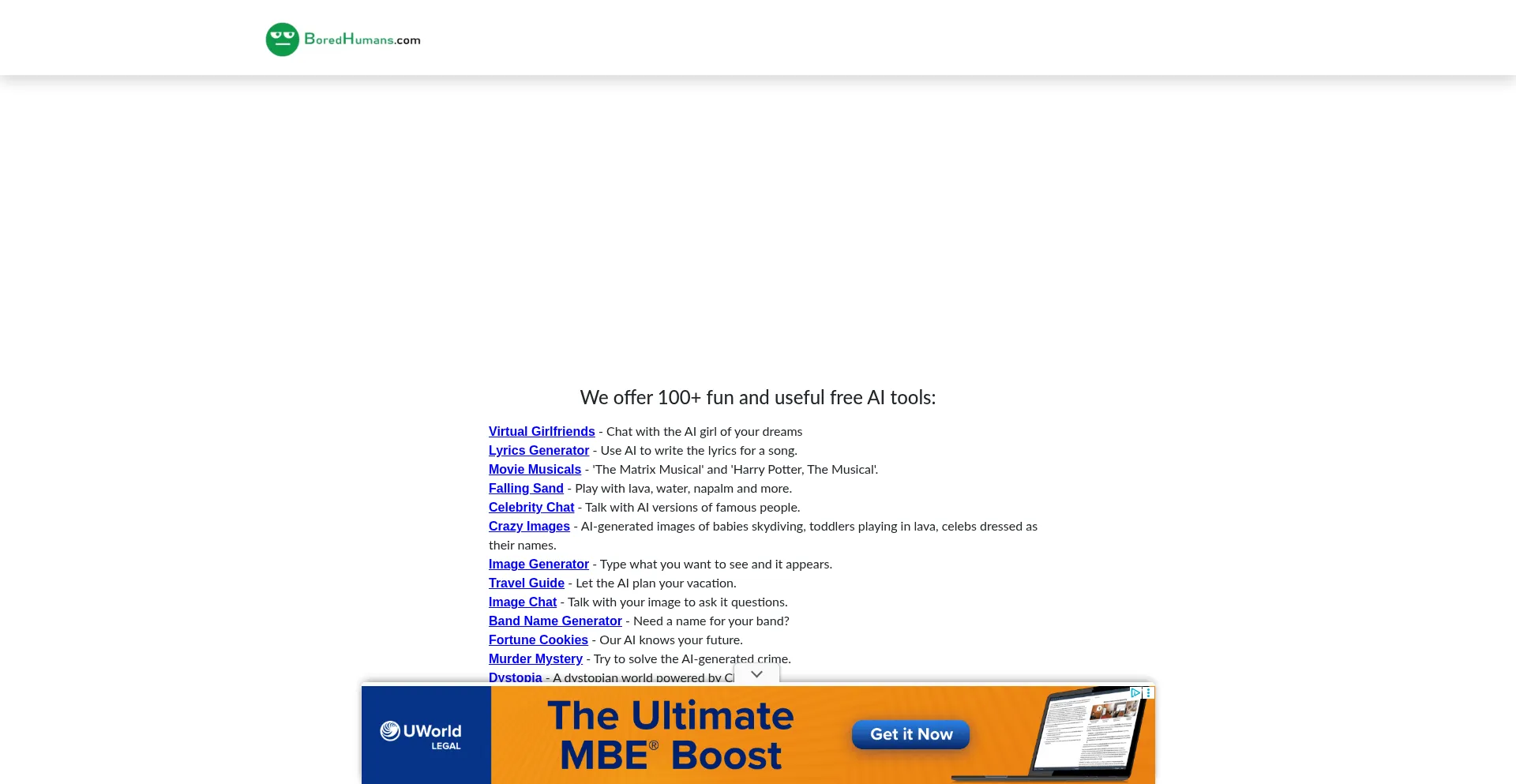 Boredhumans.com Screenshot
