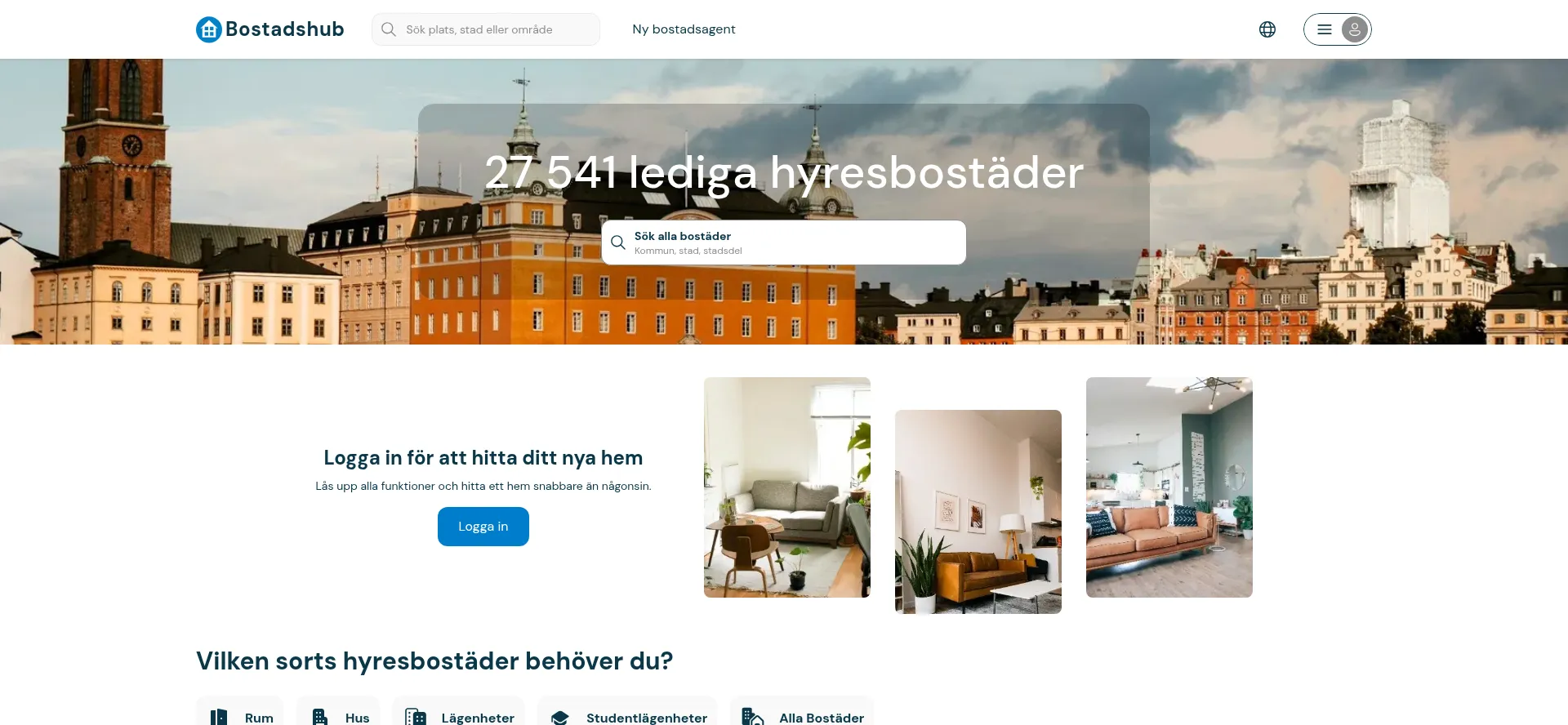 Website screenshot of Bostadshub.se
