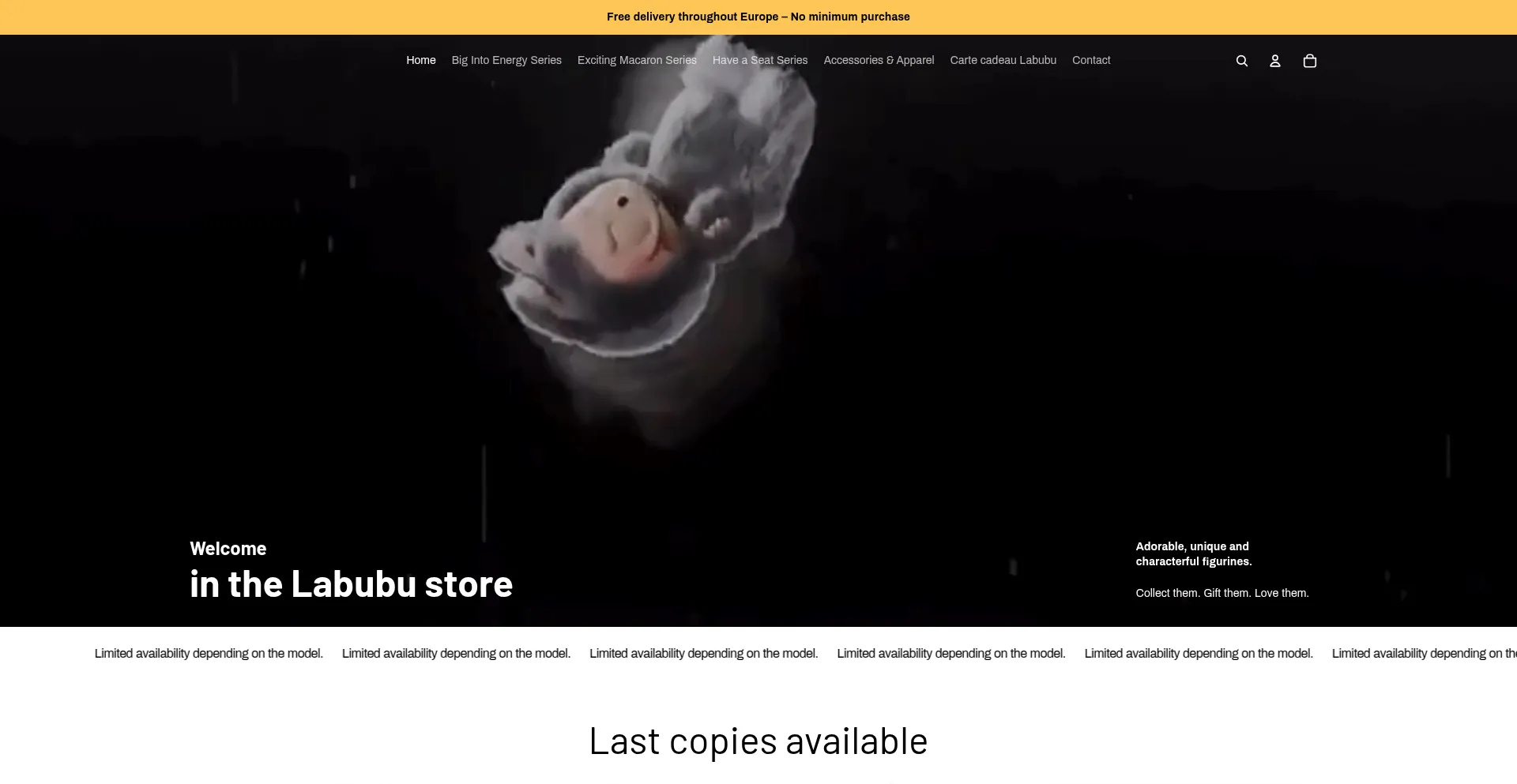 Website screenshot of Boutique-labubu.fr