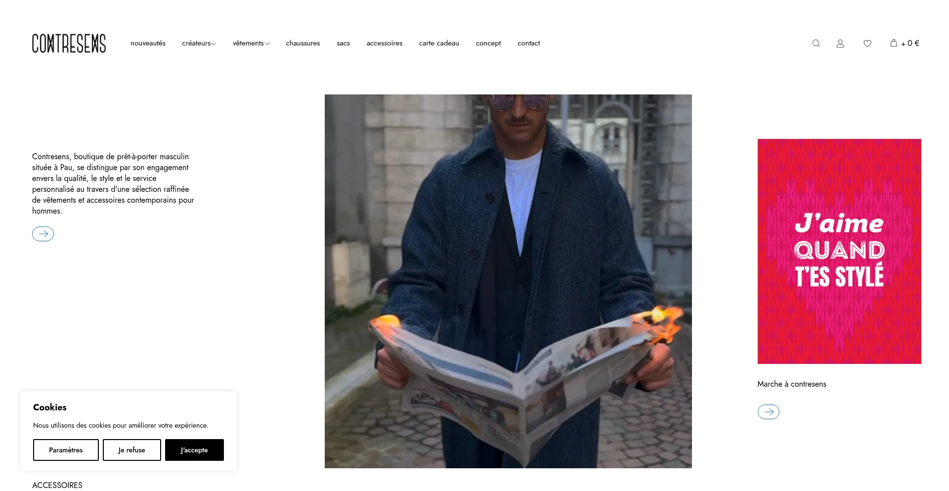 Website screenshot of Boutiquecontresens.fr