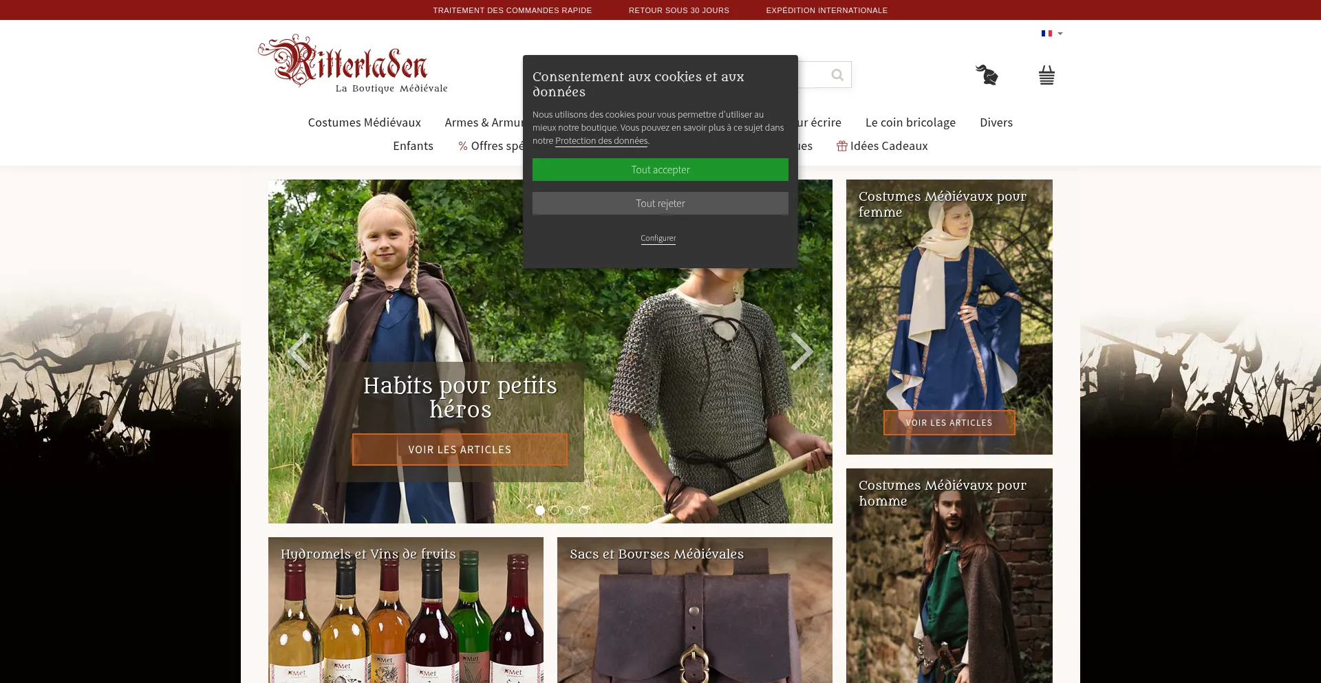 Website screenshot of Boutiquemedievale.fr