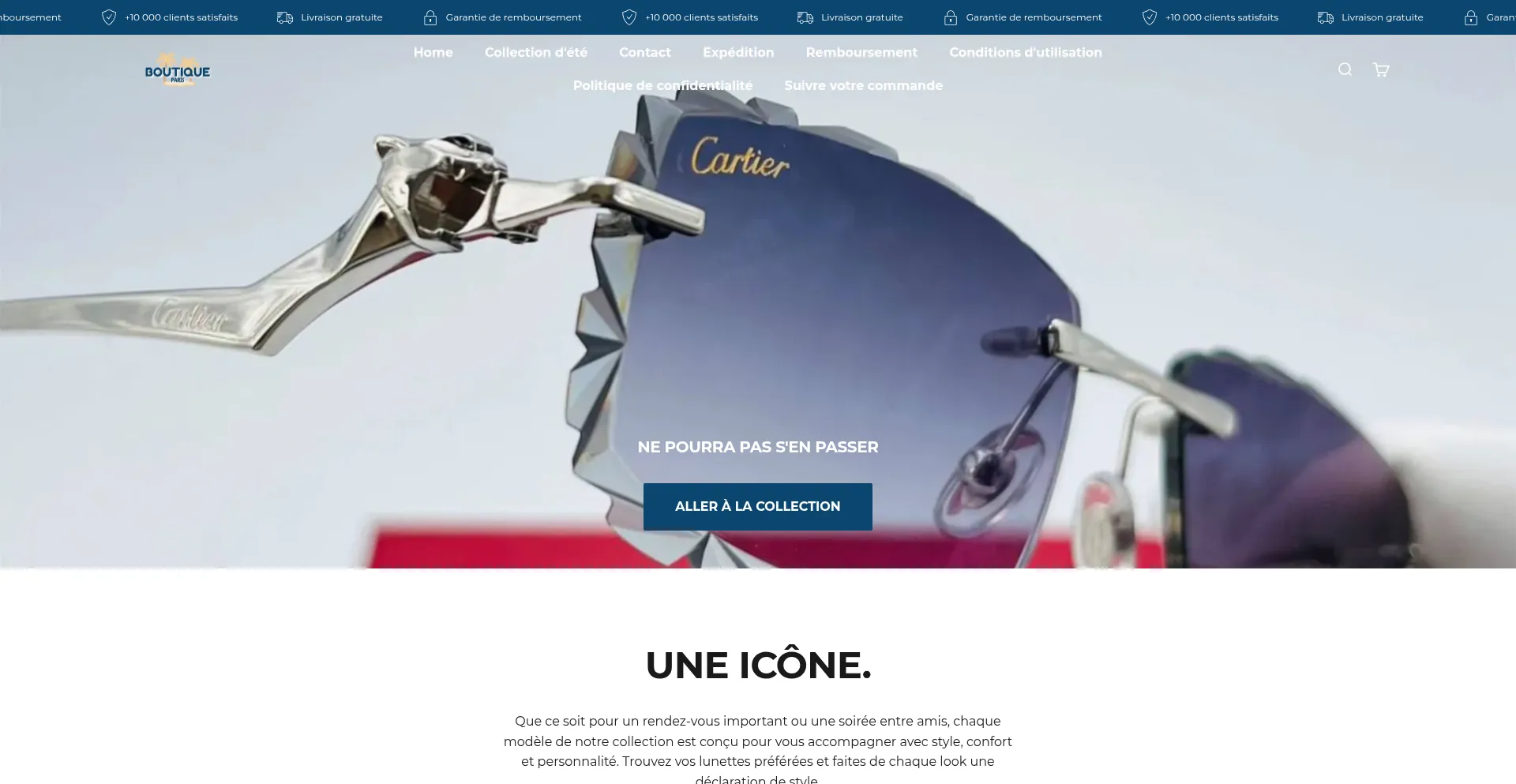 Website screenshot of Boutiqueparis.shop
