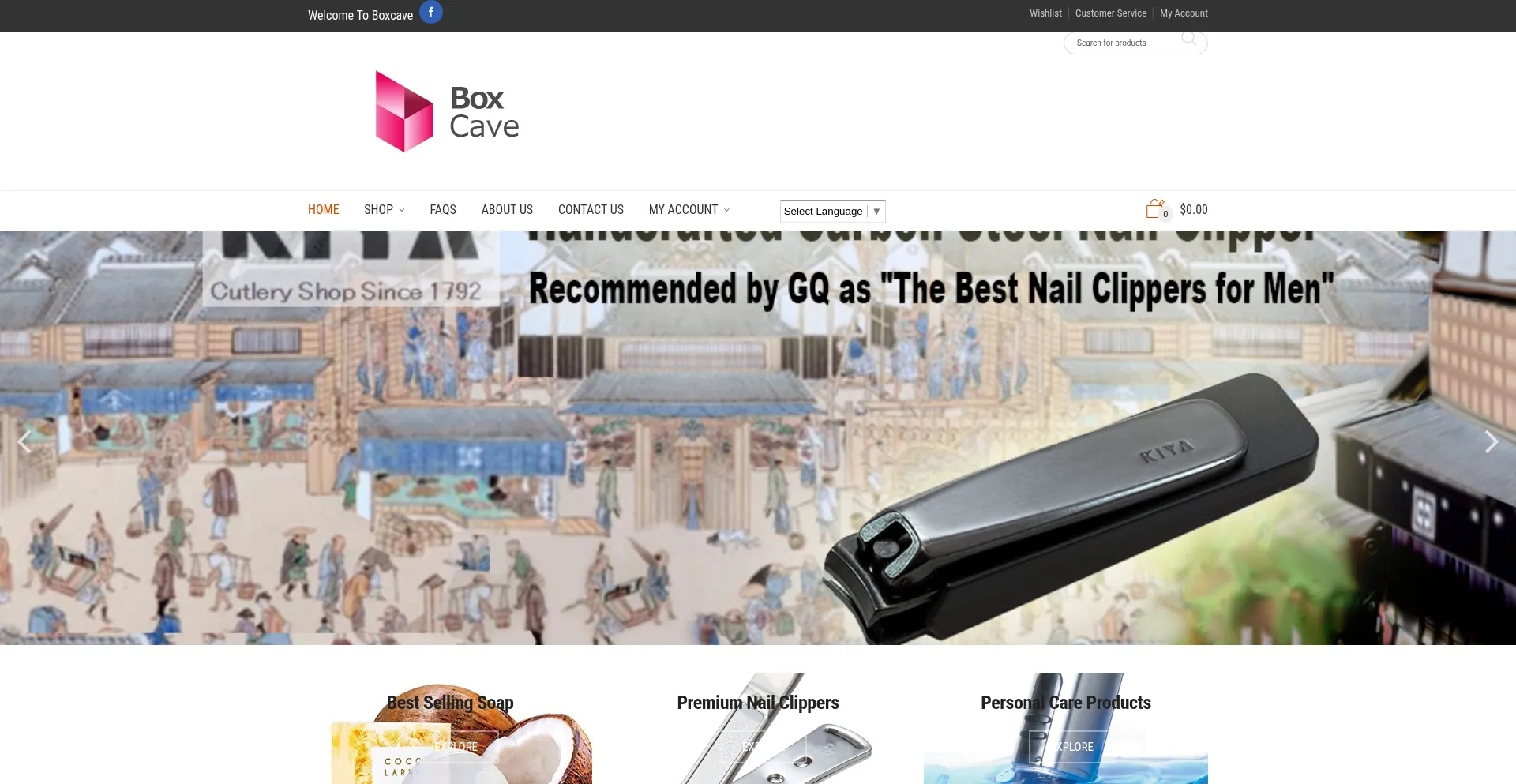 Website screenshot of Boxcave.com