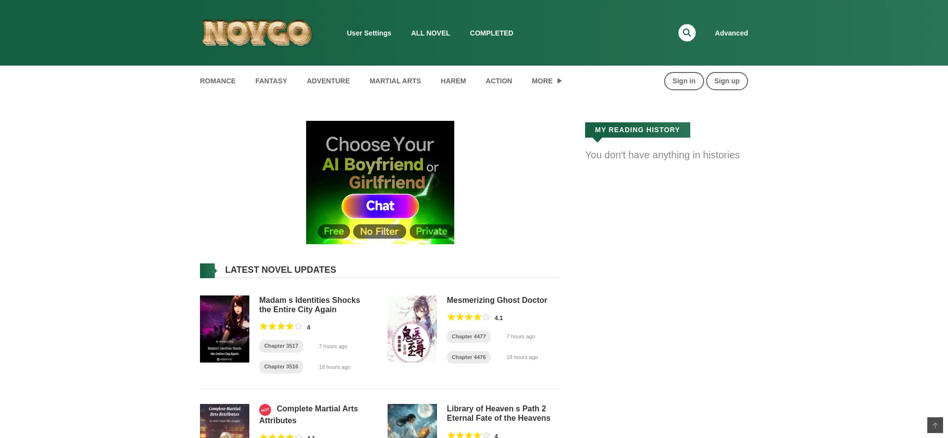 Website screenshot of Boxnovel.com