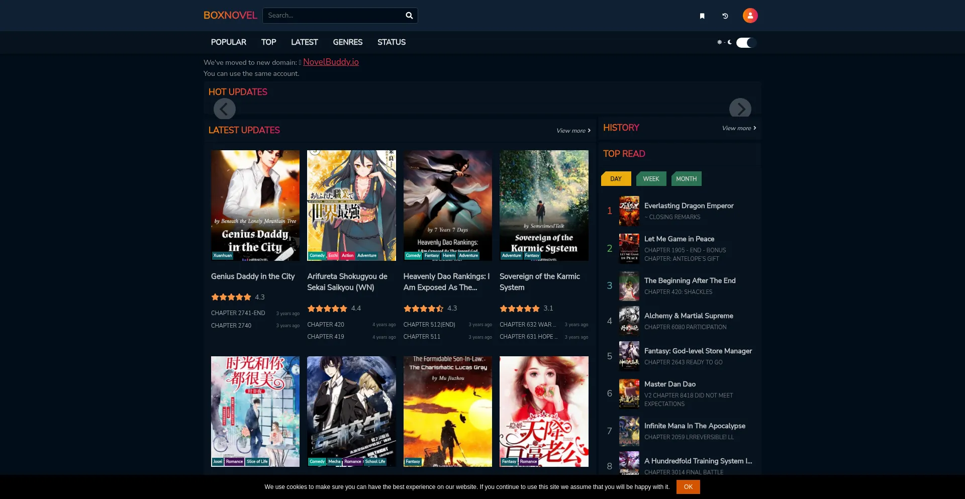Website screenshot of Boxnovel.me