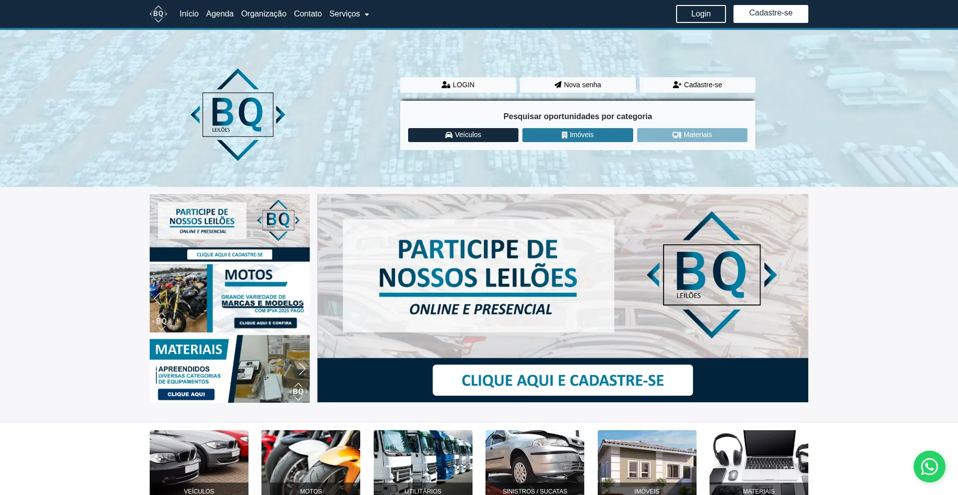 Website screenshot of Bqleiloes.com