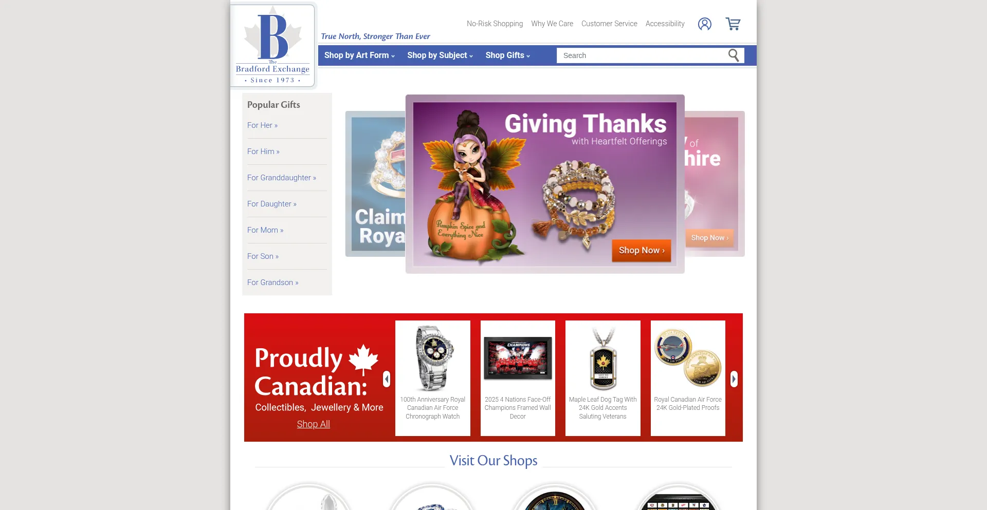Website screenshot of Bradfordexchange.ca