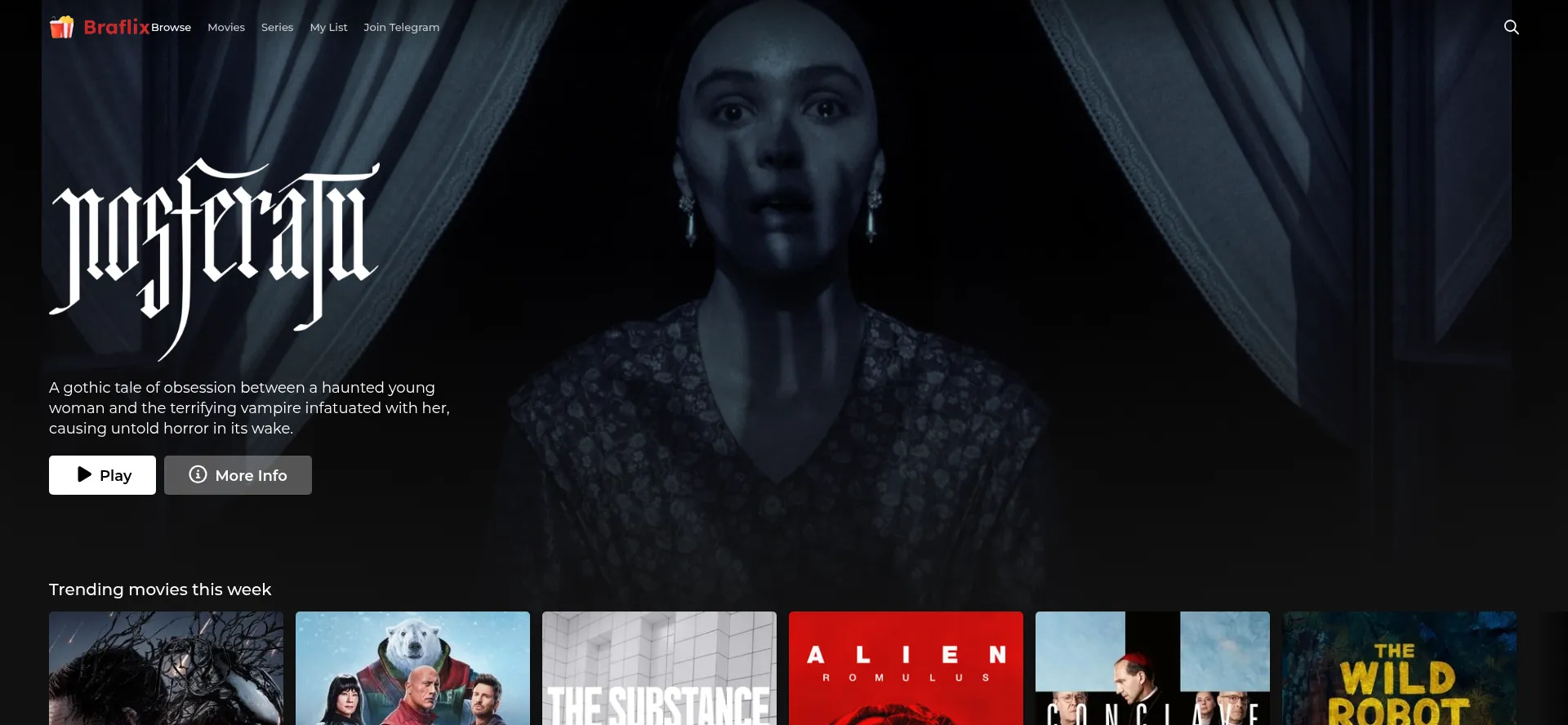 Website screenshot of Braflix.win