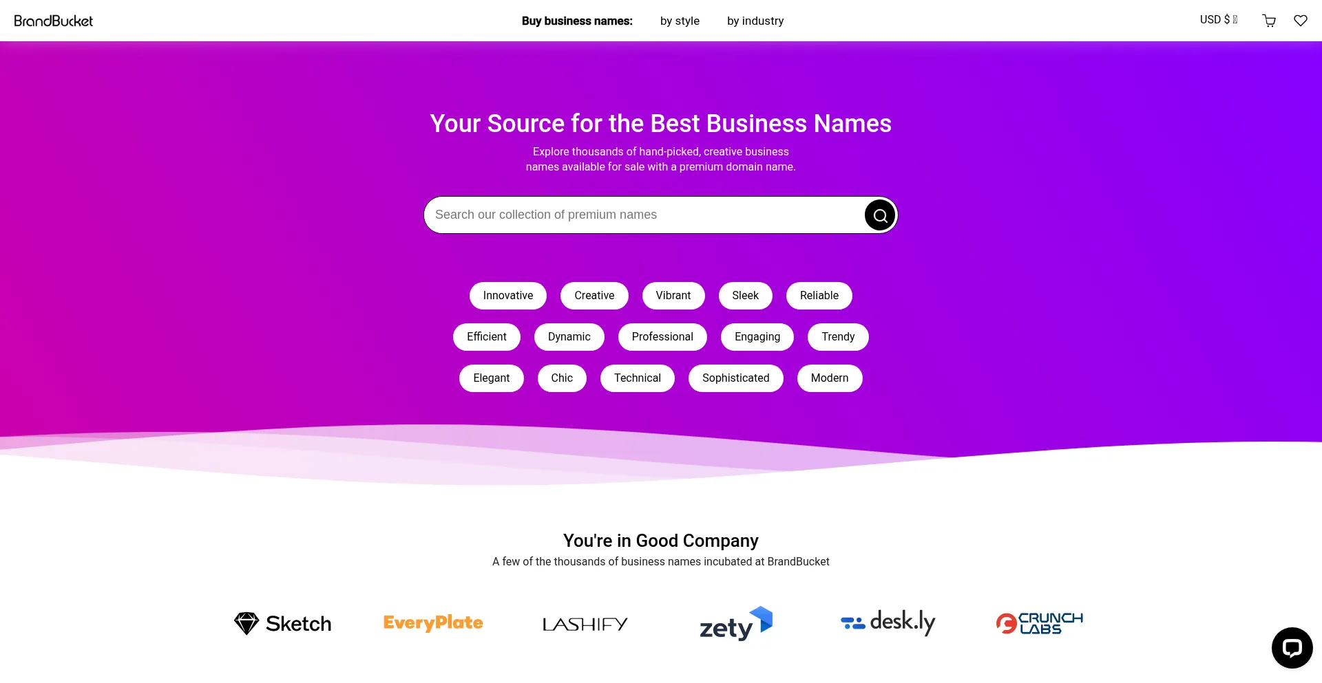Website screenshot of Brandbucket.com