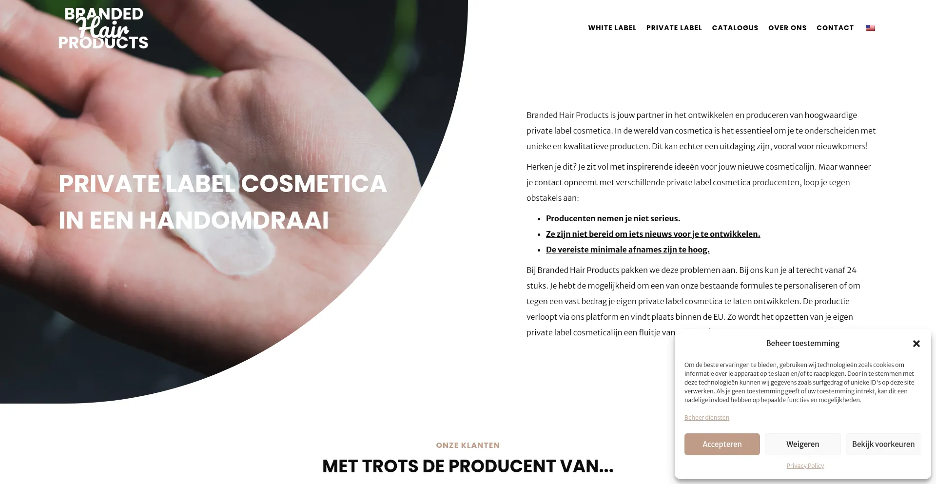 Website screenshot of Brandedhairproducts.com