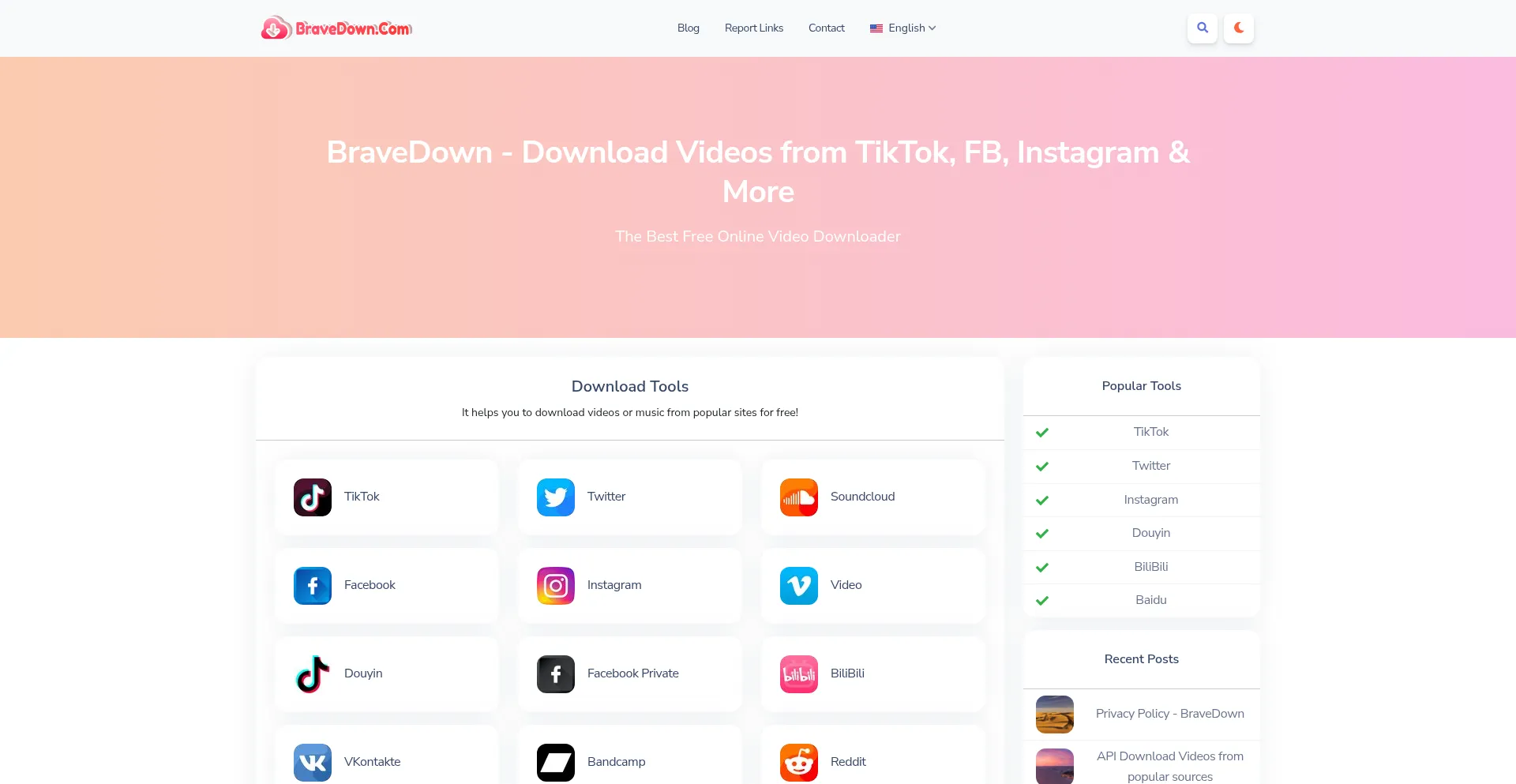 Website screenshot of Bravedown.com