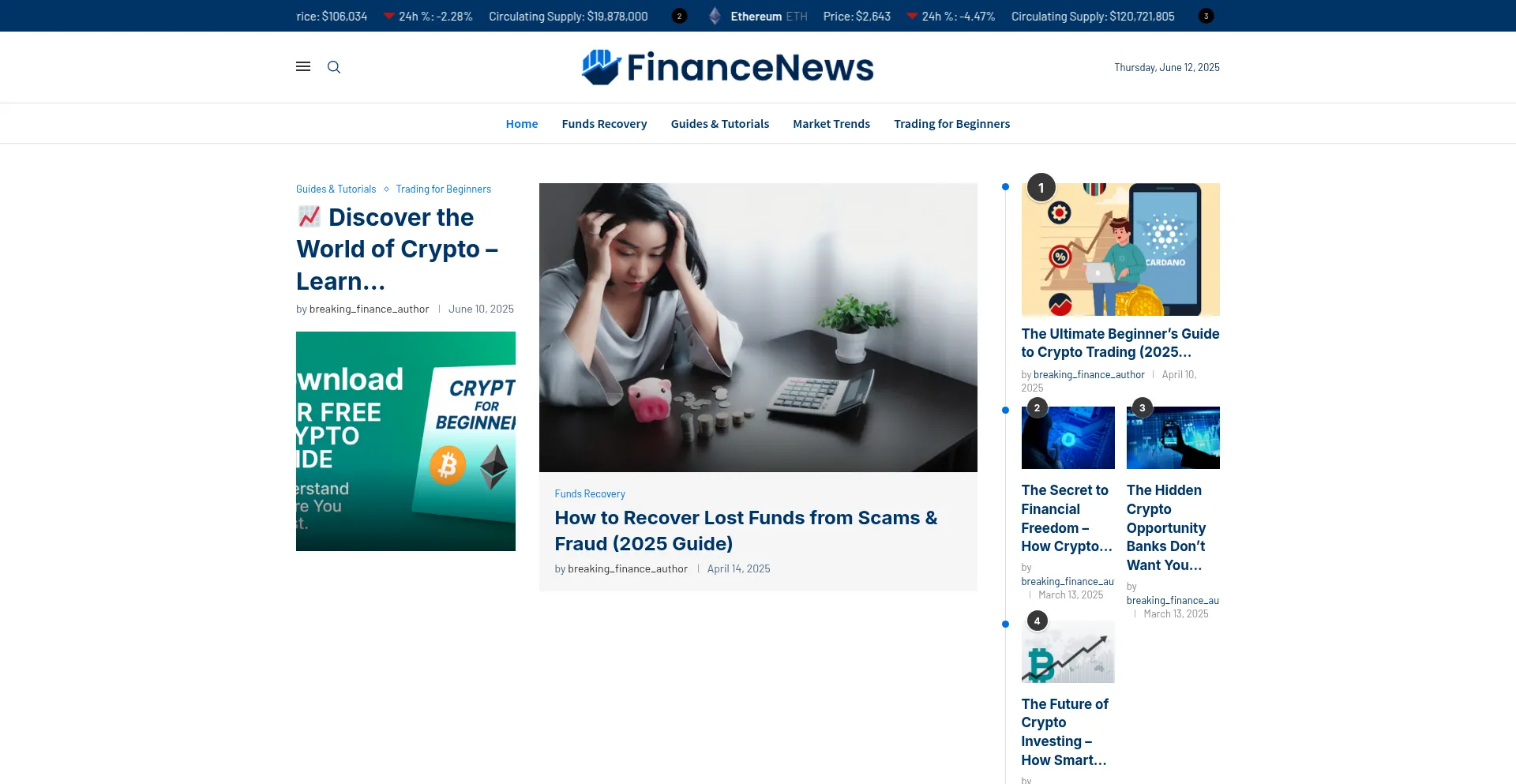 Website screenshot of Breaking.finance