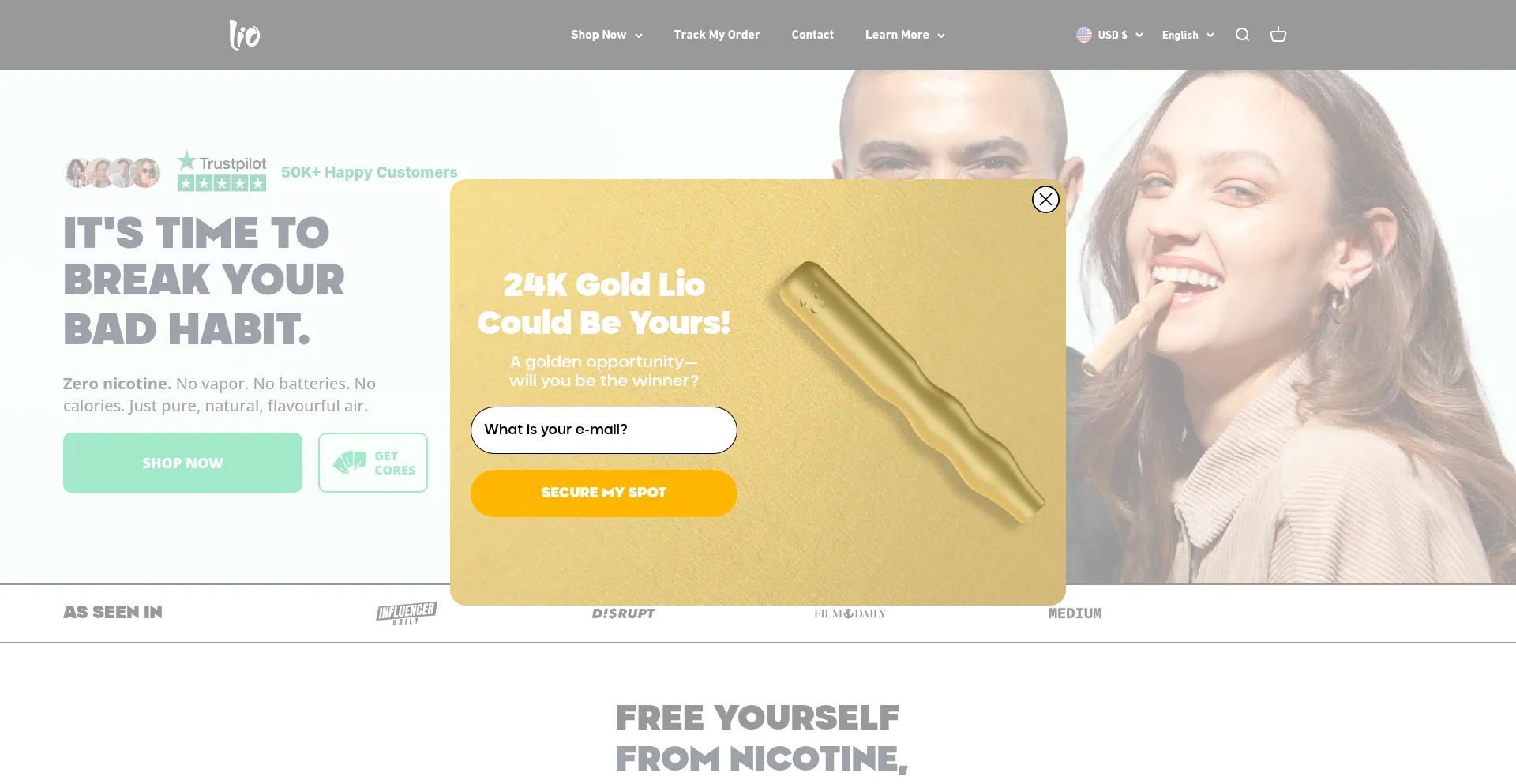 Website screenshot of Breathelio.com