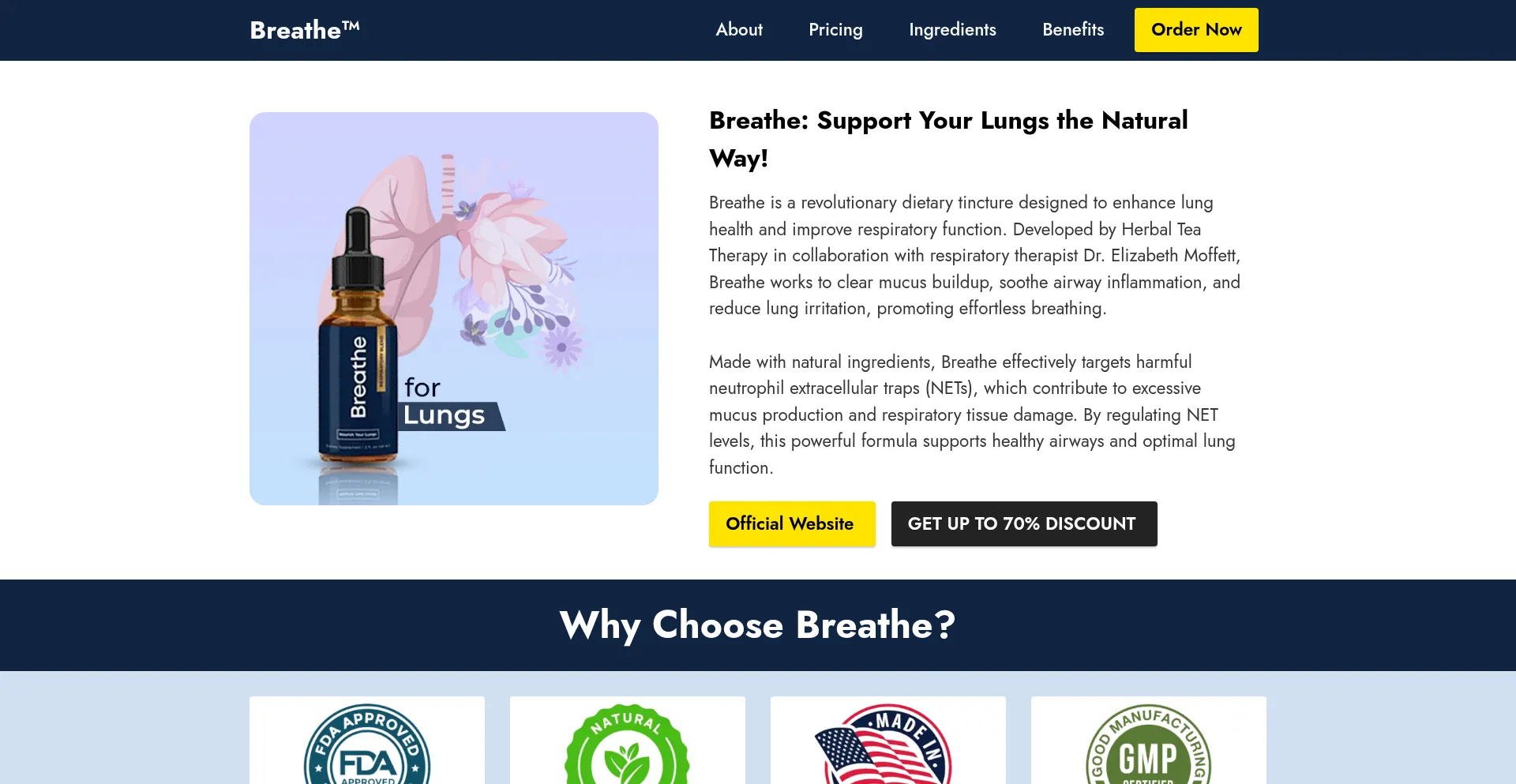 Website screenshot of Breathes.us