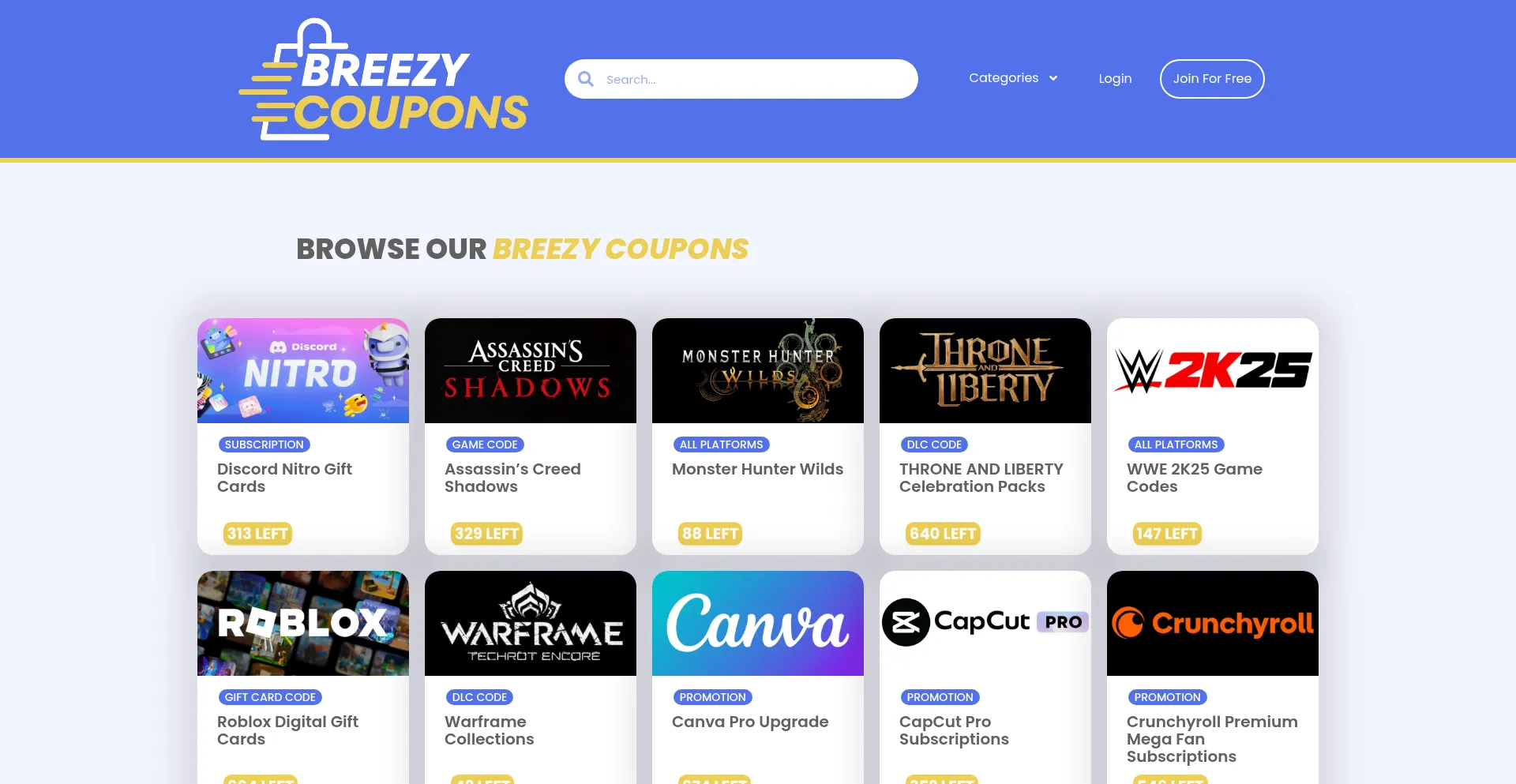 Website screenshot of Breezycoupons.com