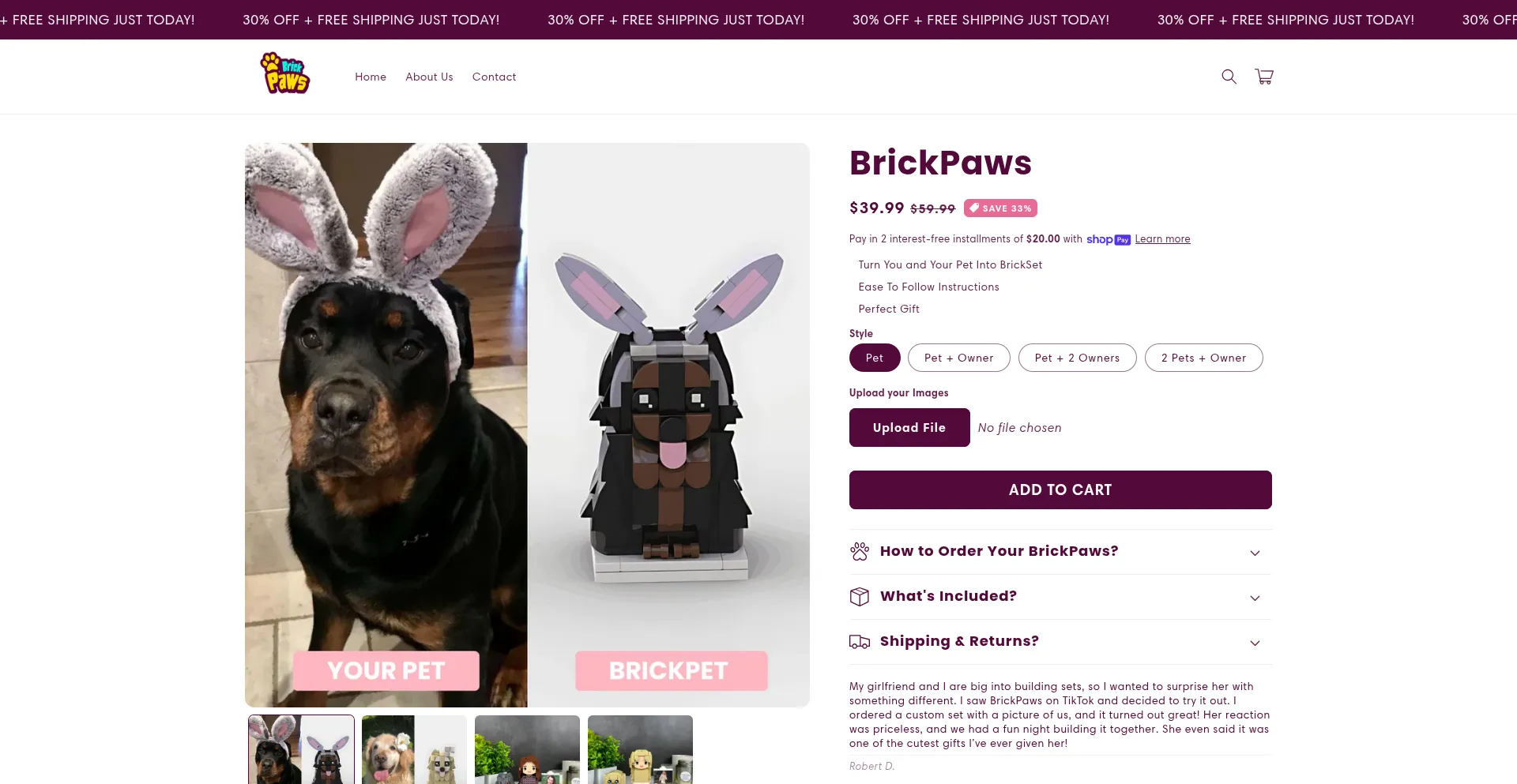 Website screenshot of Brickpaws.co