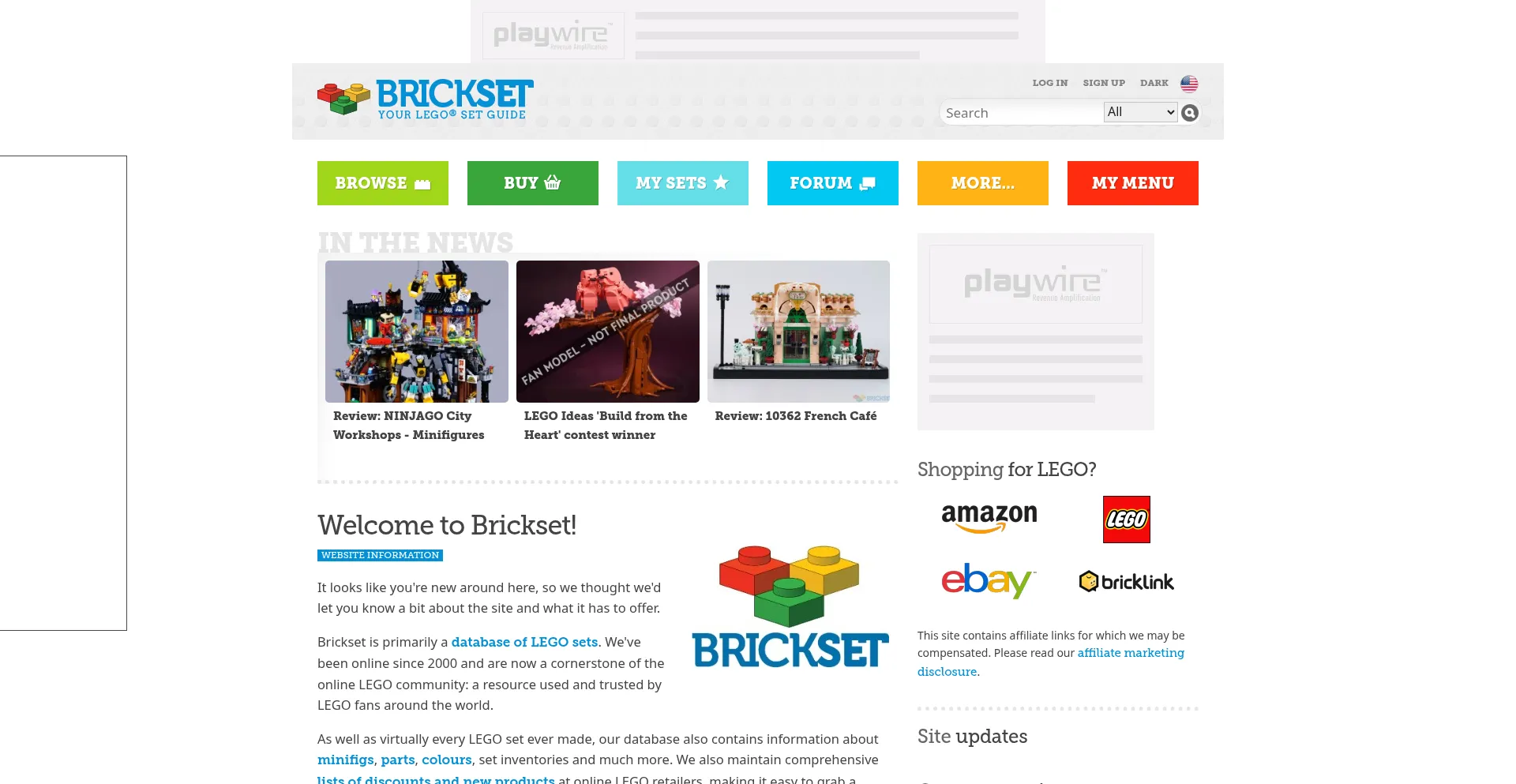 Website screenshot of Brickset.com