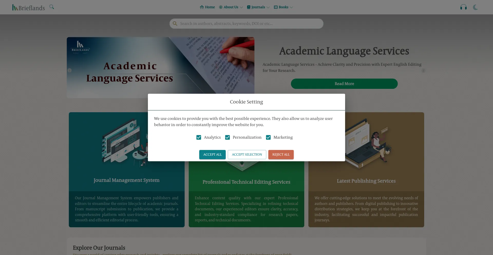 Website screenshot of Brieflands.com
