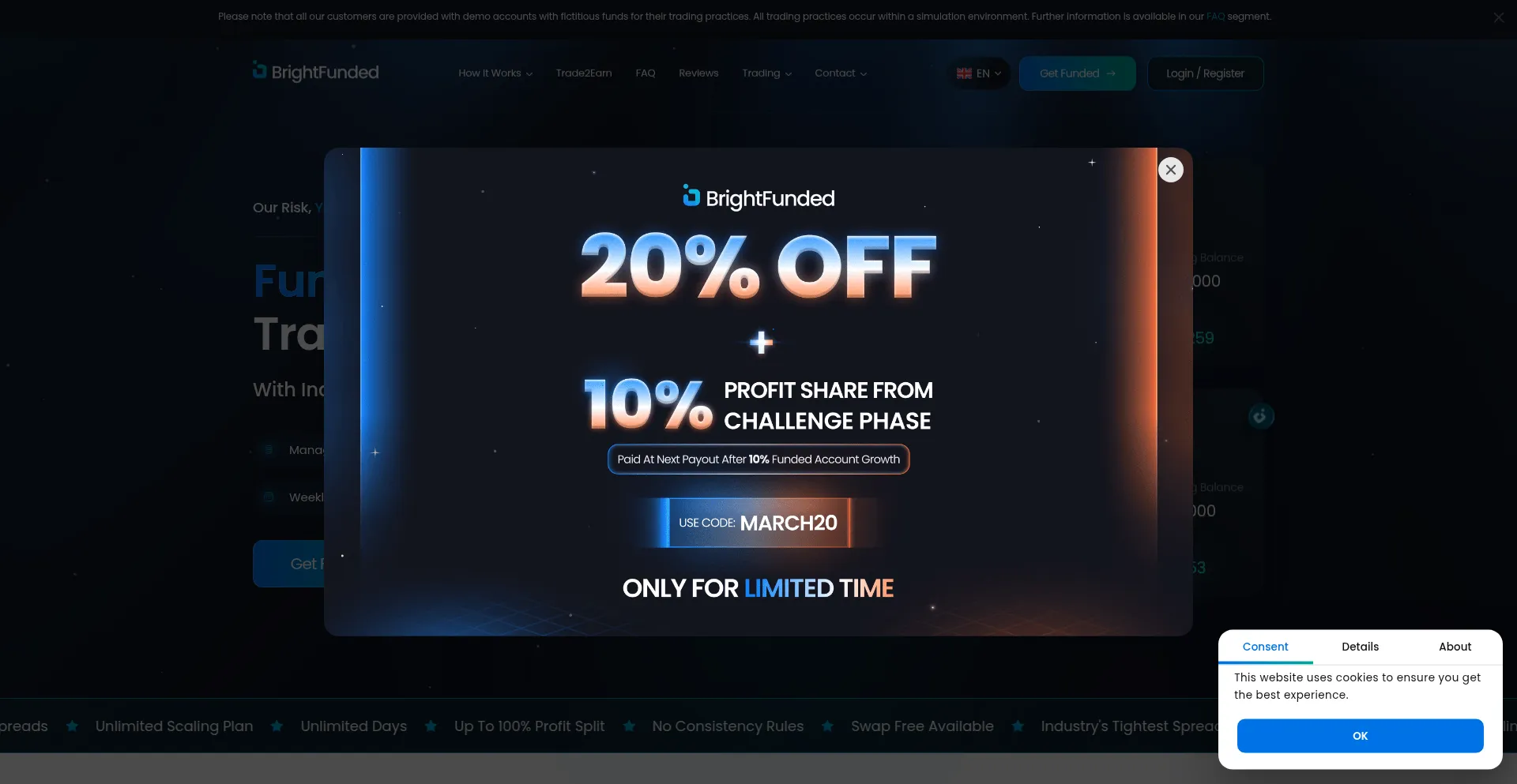 Website screenshot of Brightfunded.com