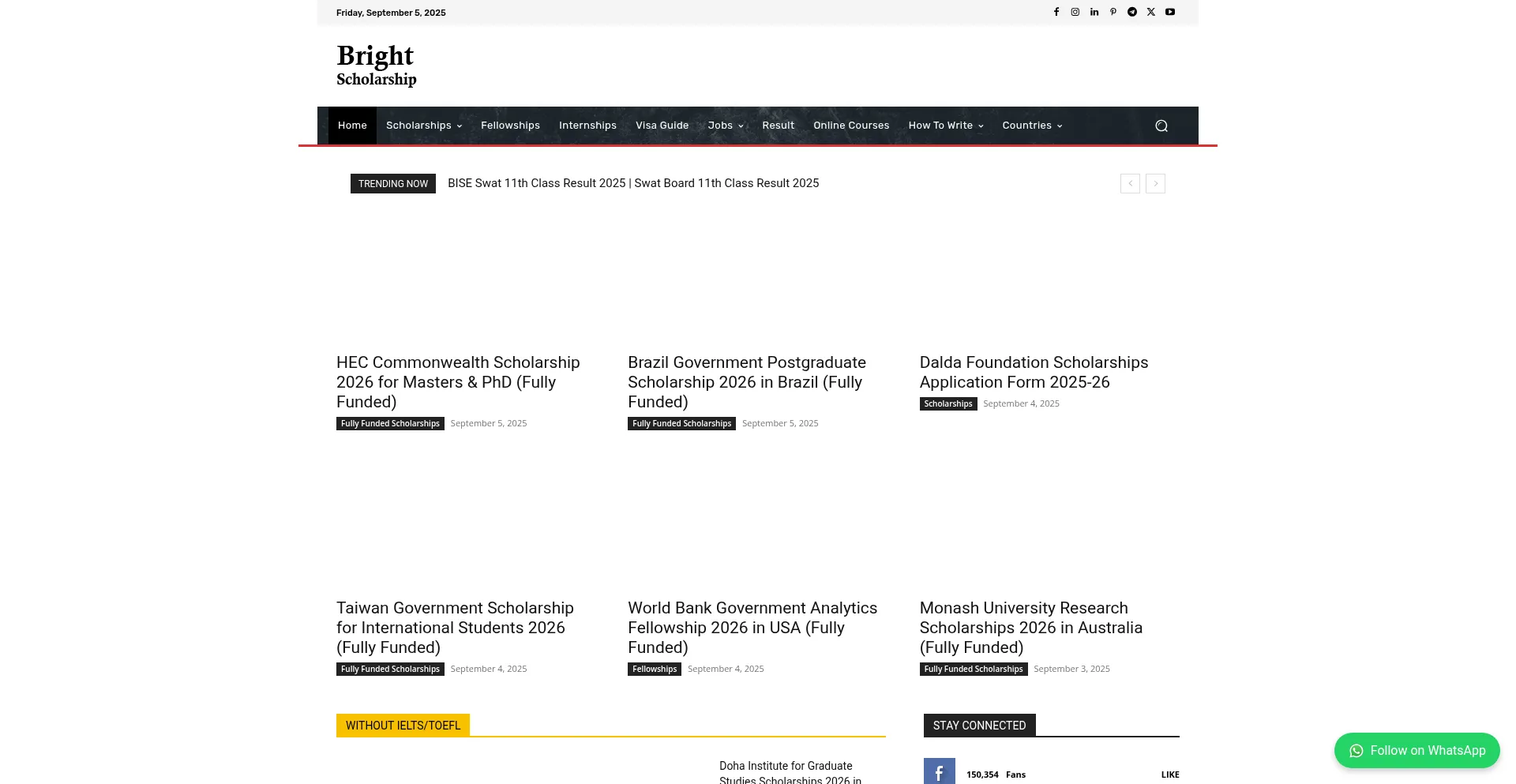 Website screenshot of Brightscholarship.com