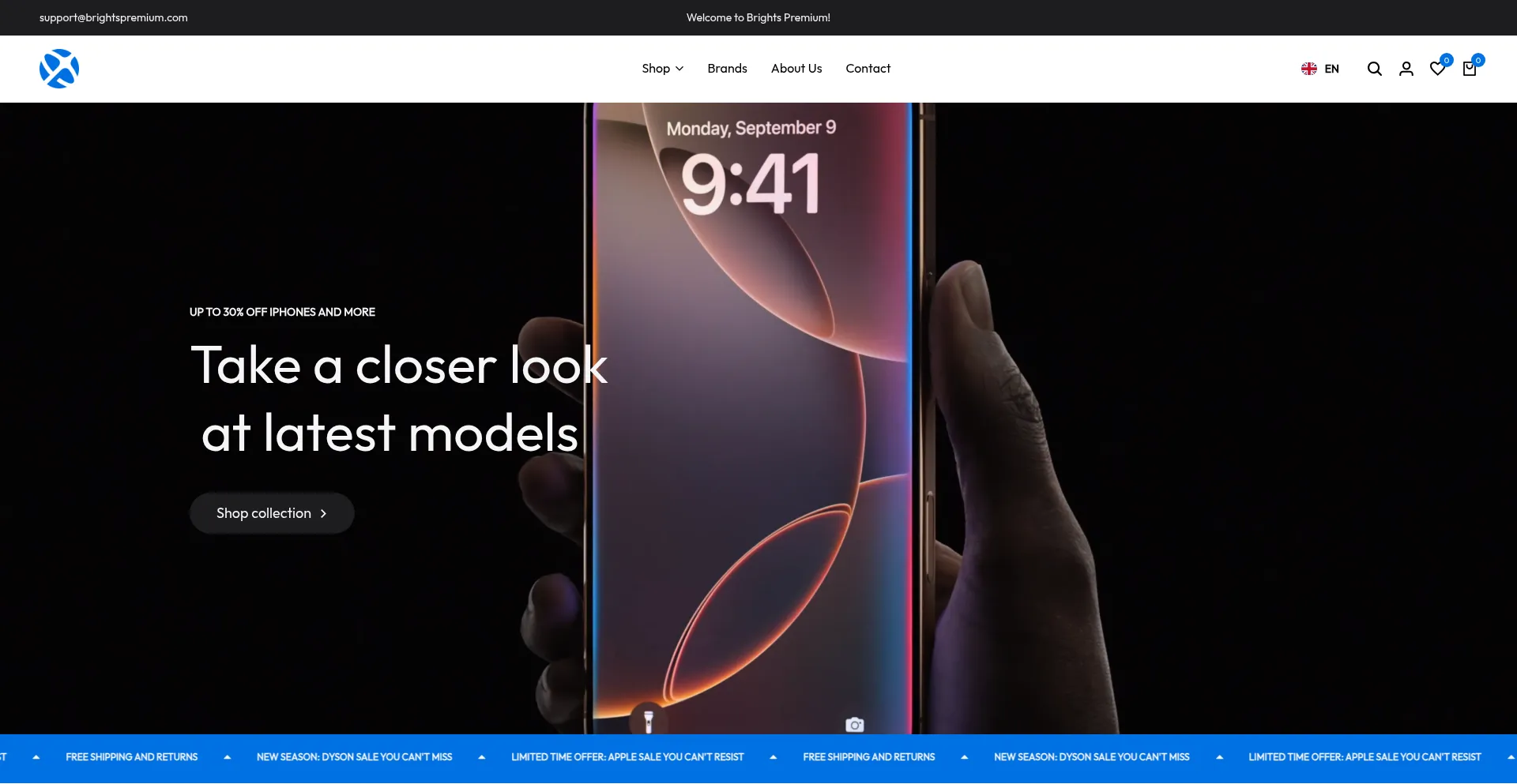 Website screenshot of Brightspremium.com