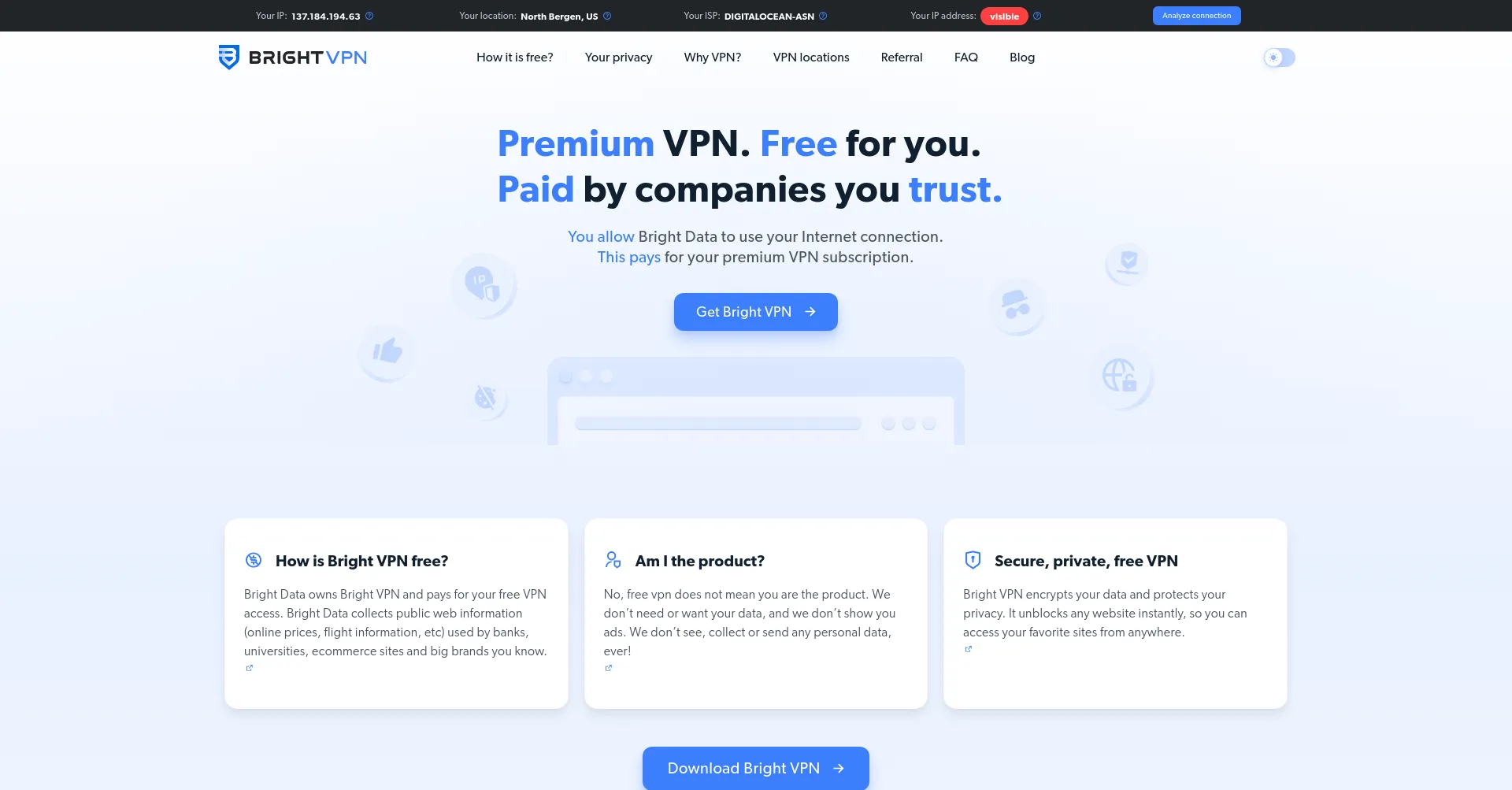 Website screenshot of Brightvpn.com