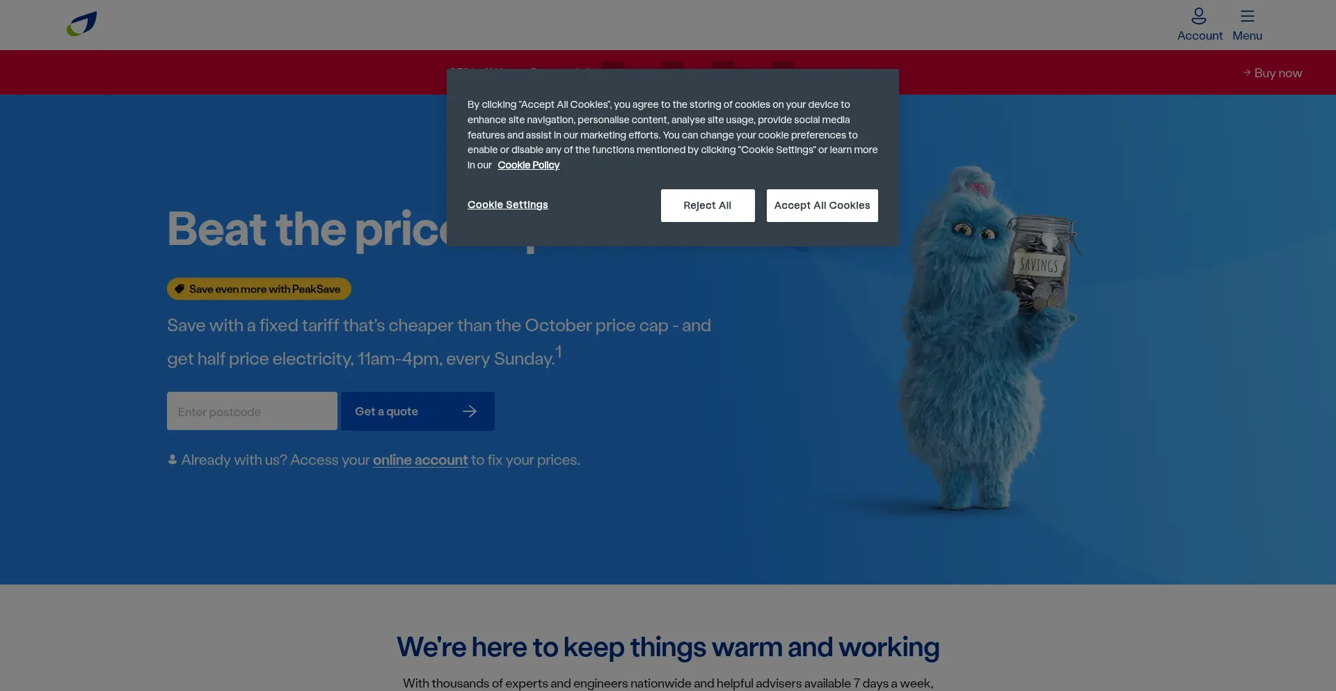 Website screenshot of Britishgas.co.uk