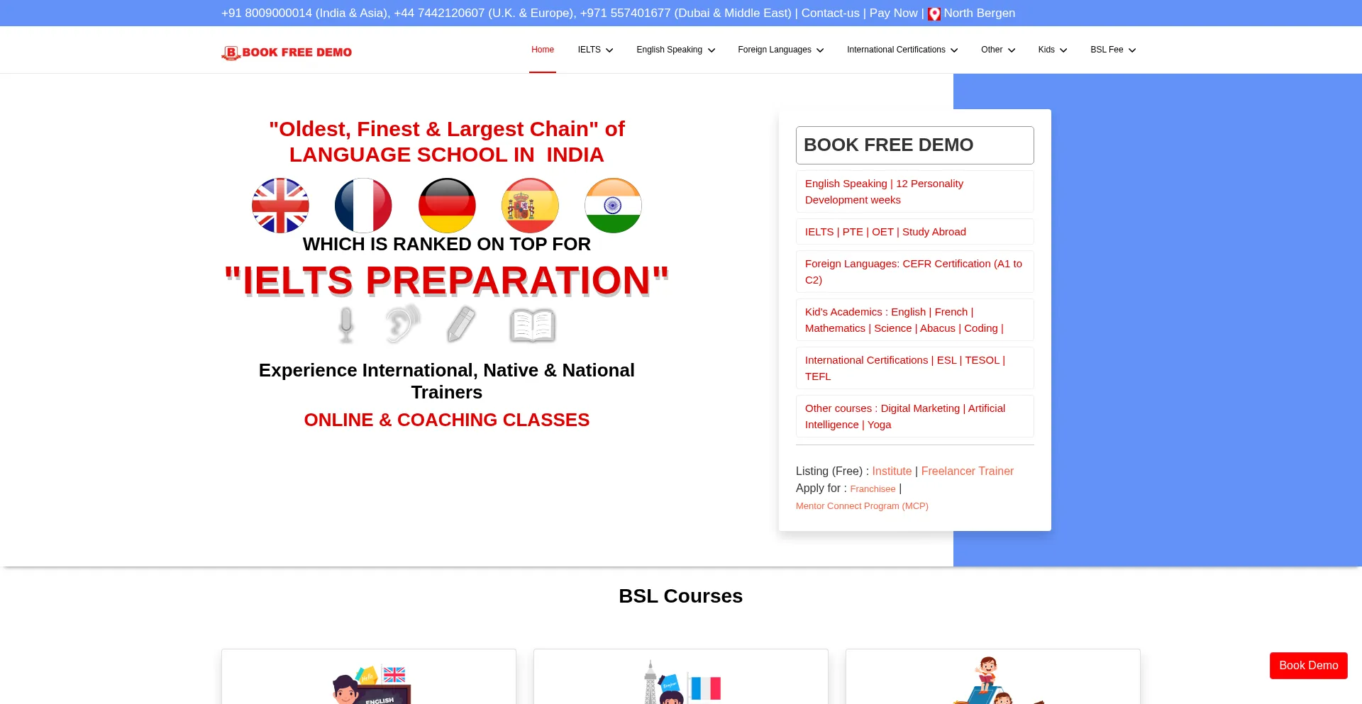 Website screenshot of Britishschooloflanguages.com