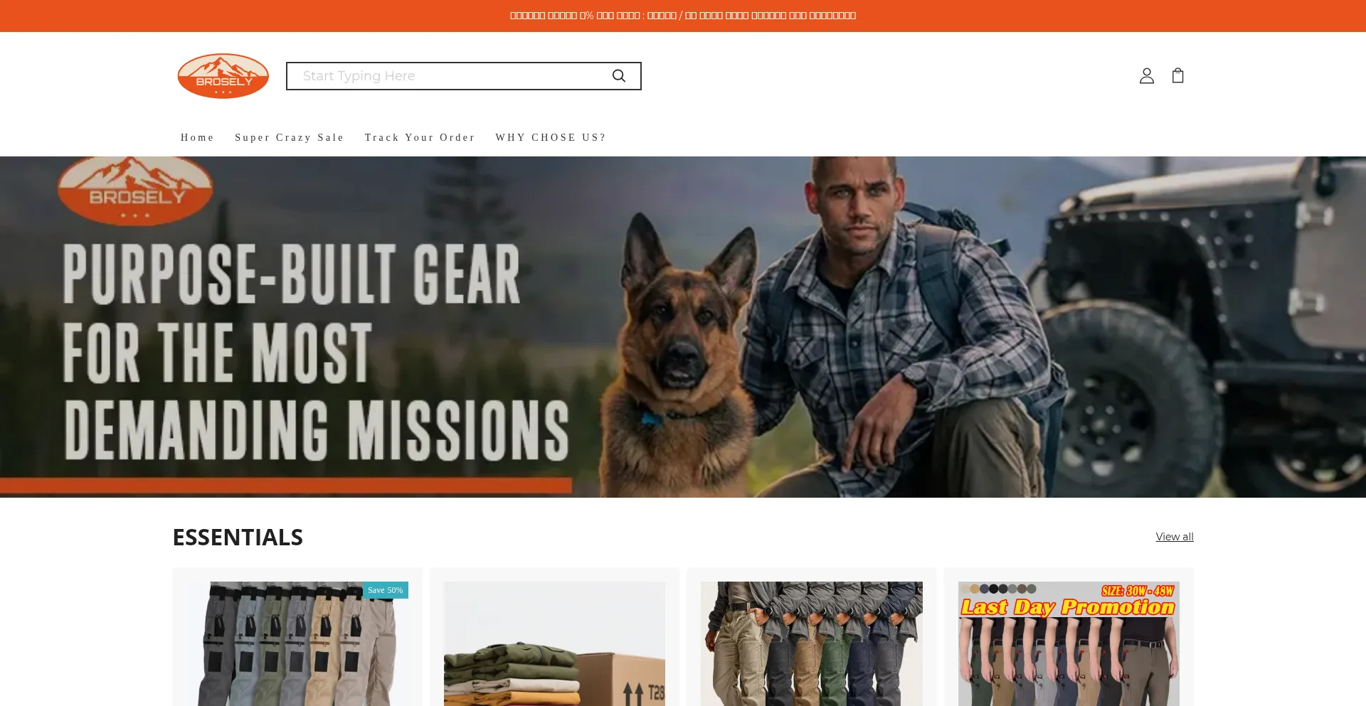 Website screenshot of Brosely.com
