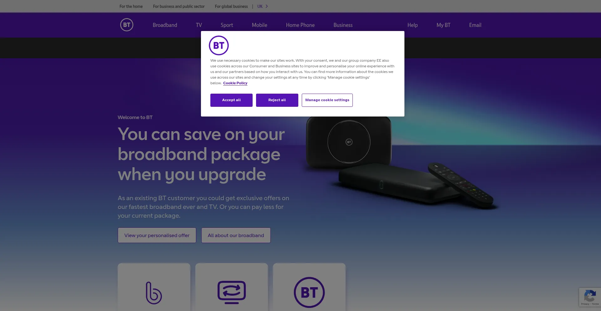 Website screenshot of Bt.com