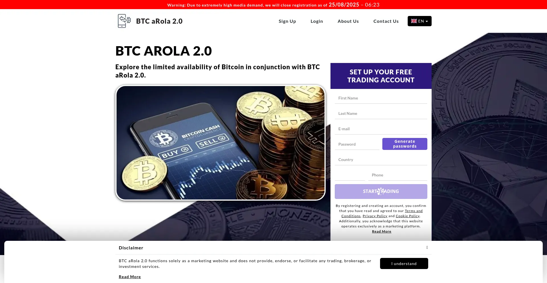 Website screenshot of Btc-arola-2.com