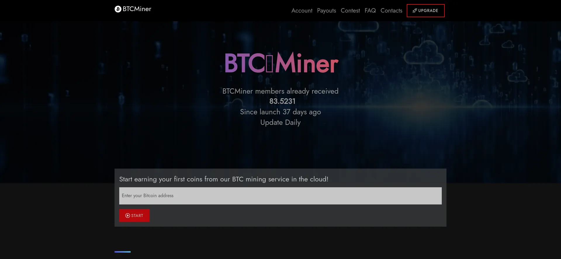 Website screenshot of Btcminer.world