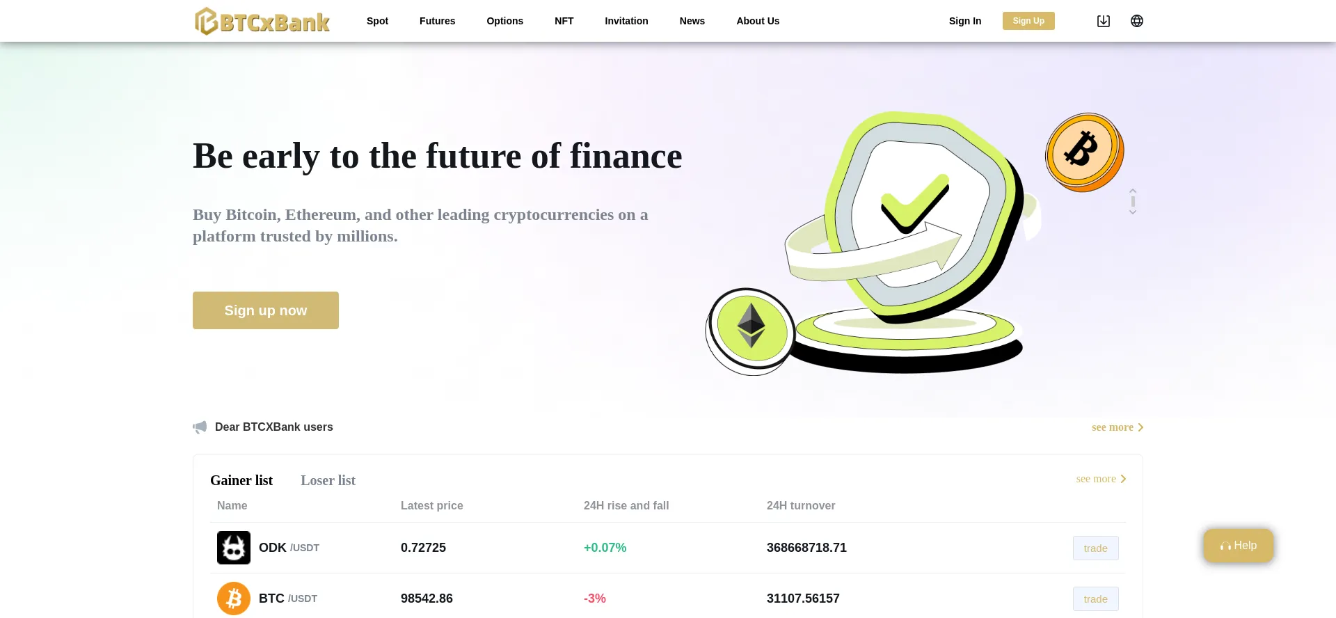 Website screenshot of Btcxbank.net