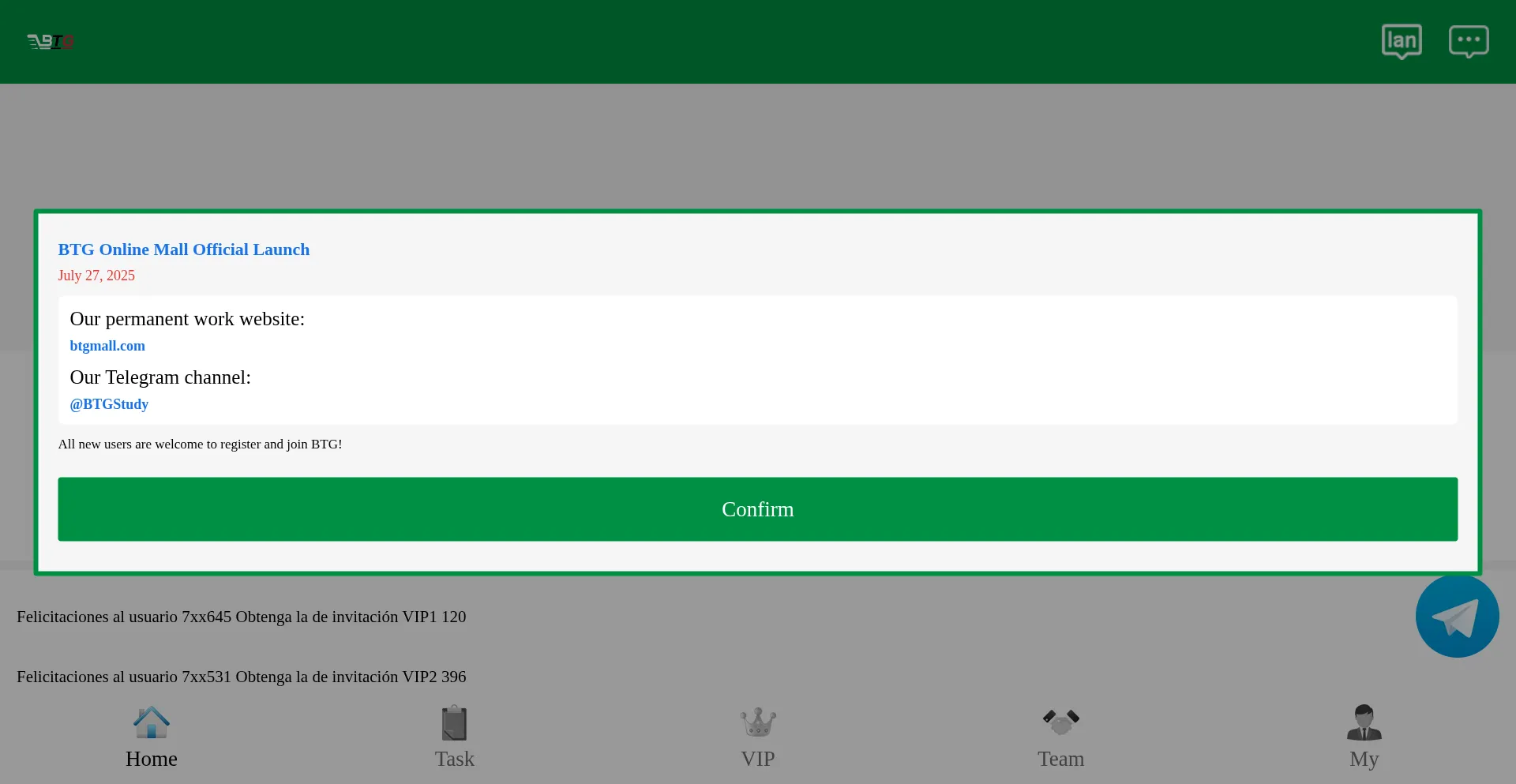 Website screenshot of Btgmall.com