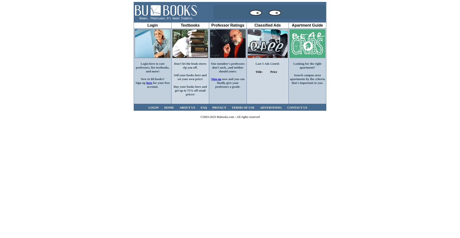 Website screenshot of Bubooks.com